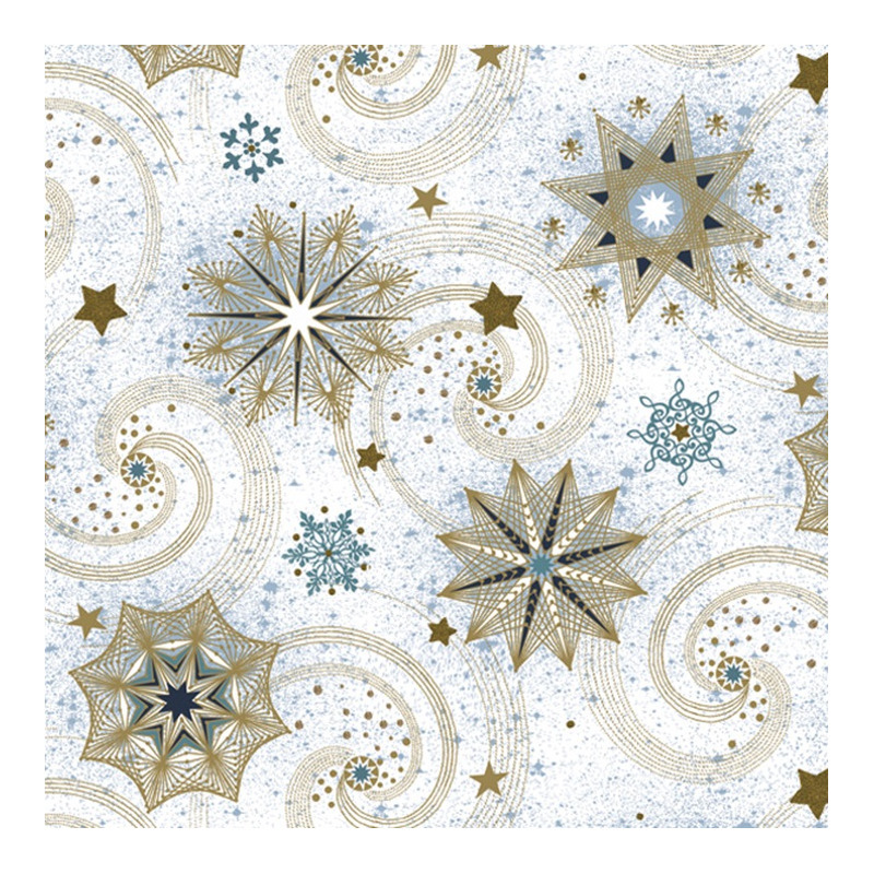 Daisy kerst thema servetten - 60x st - 33 x 33 cm - sneeuwvlokken - goud/turquoise -