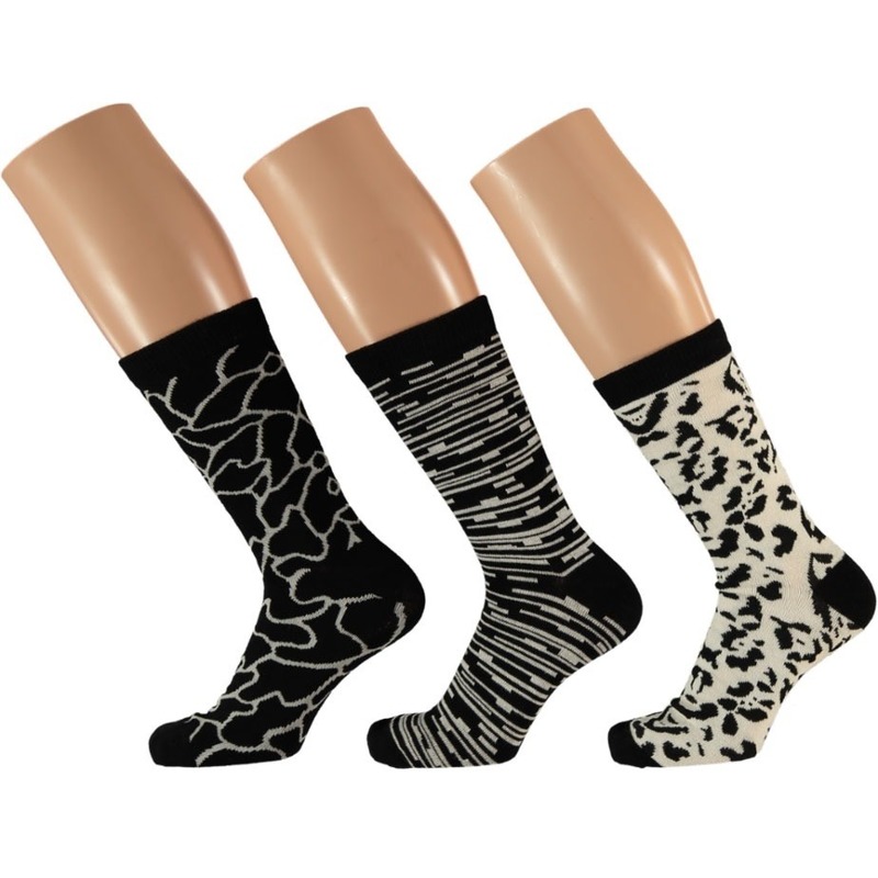 Dames fashion sokken 3-pak zwart-wit maat 35-42 type 2