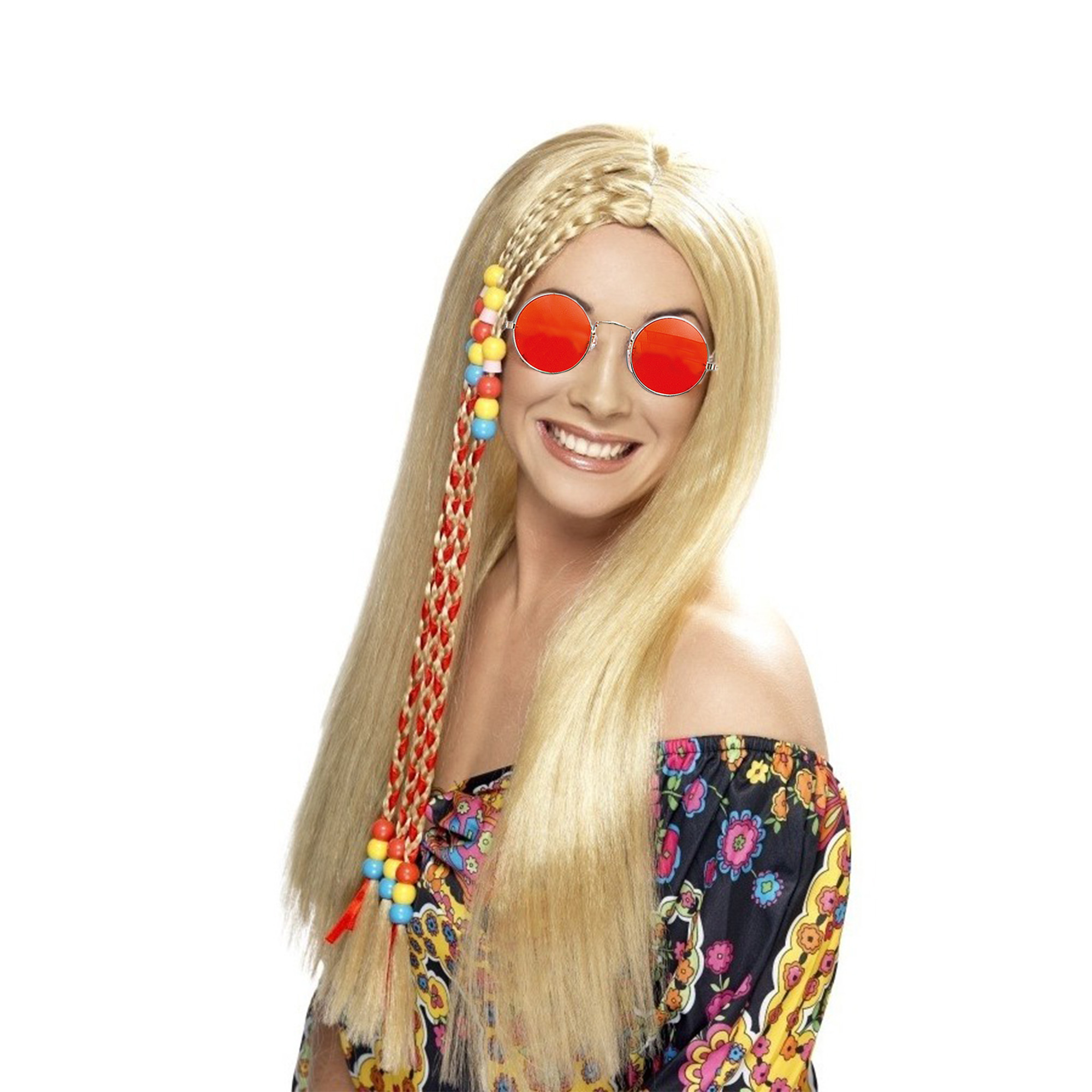 Dames Flower Power Hippie Sixties verkleed set pruik en bril