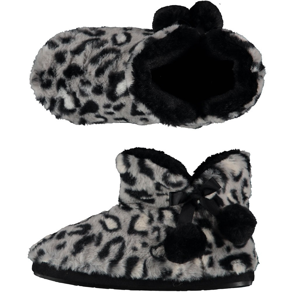 Dames hoge pantoffels-sloffen luipaard print grijs maat 37-38