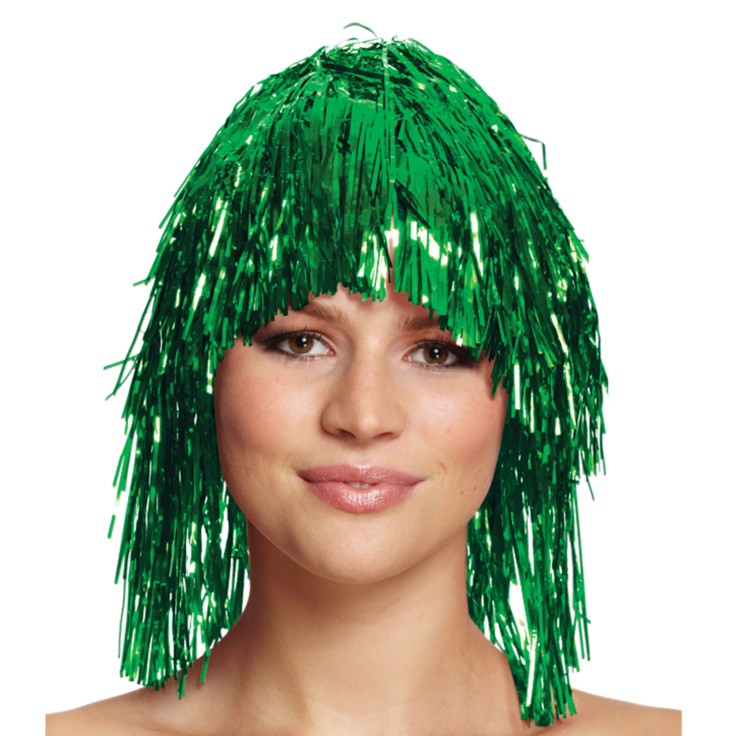 Dames tinsel-folie carnaval pruik groen kleur disco-eighties
