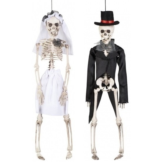 Decoratie horror skelet bruid en bruidegom poppen 41 cm