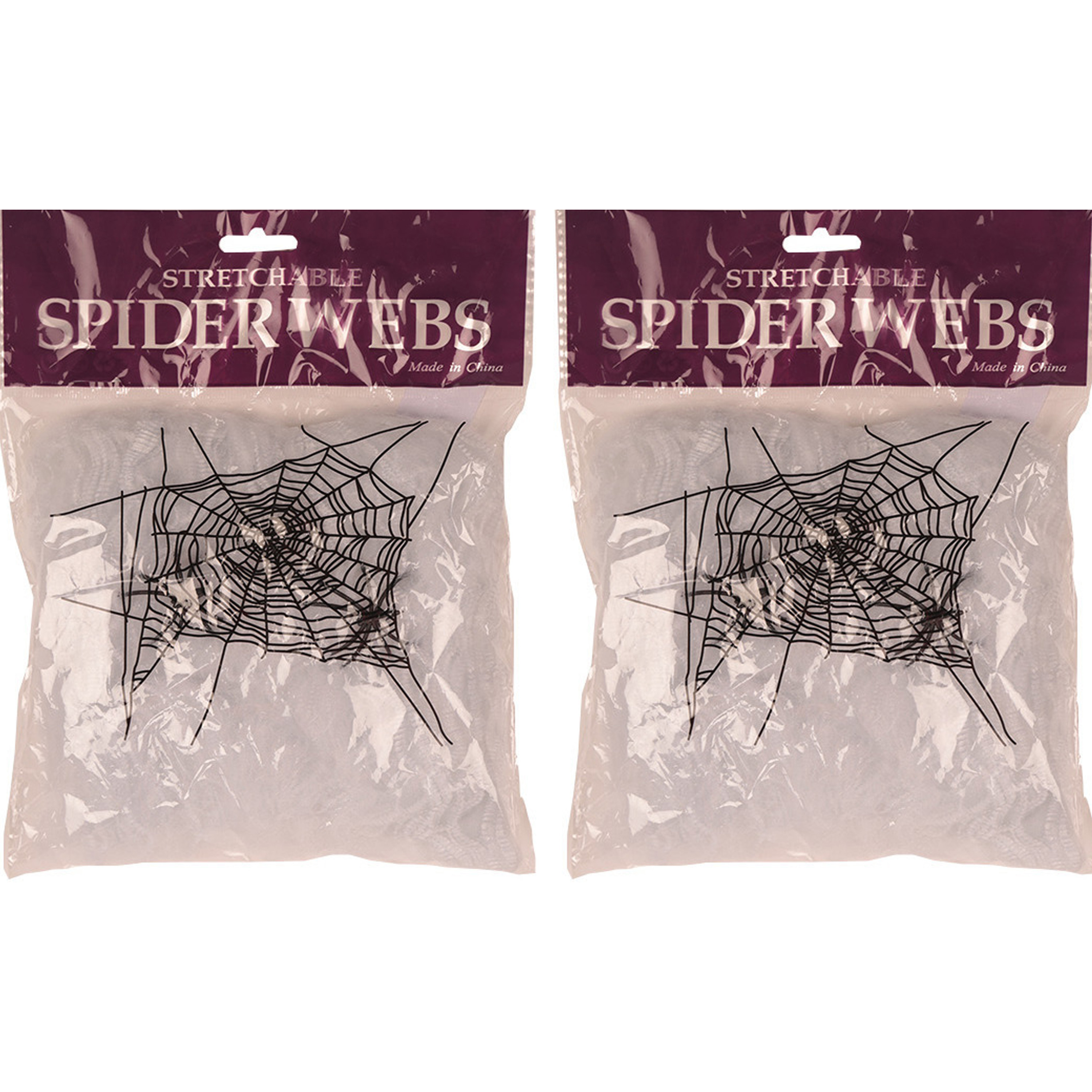 Decoratie spinnenweb-spinrag met spinnen 4x 20 gram wit Halloween-horror versiering