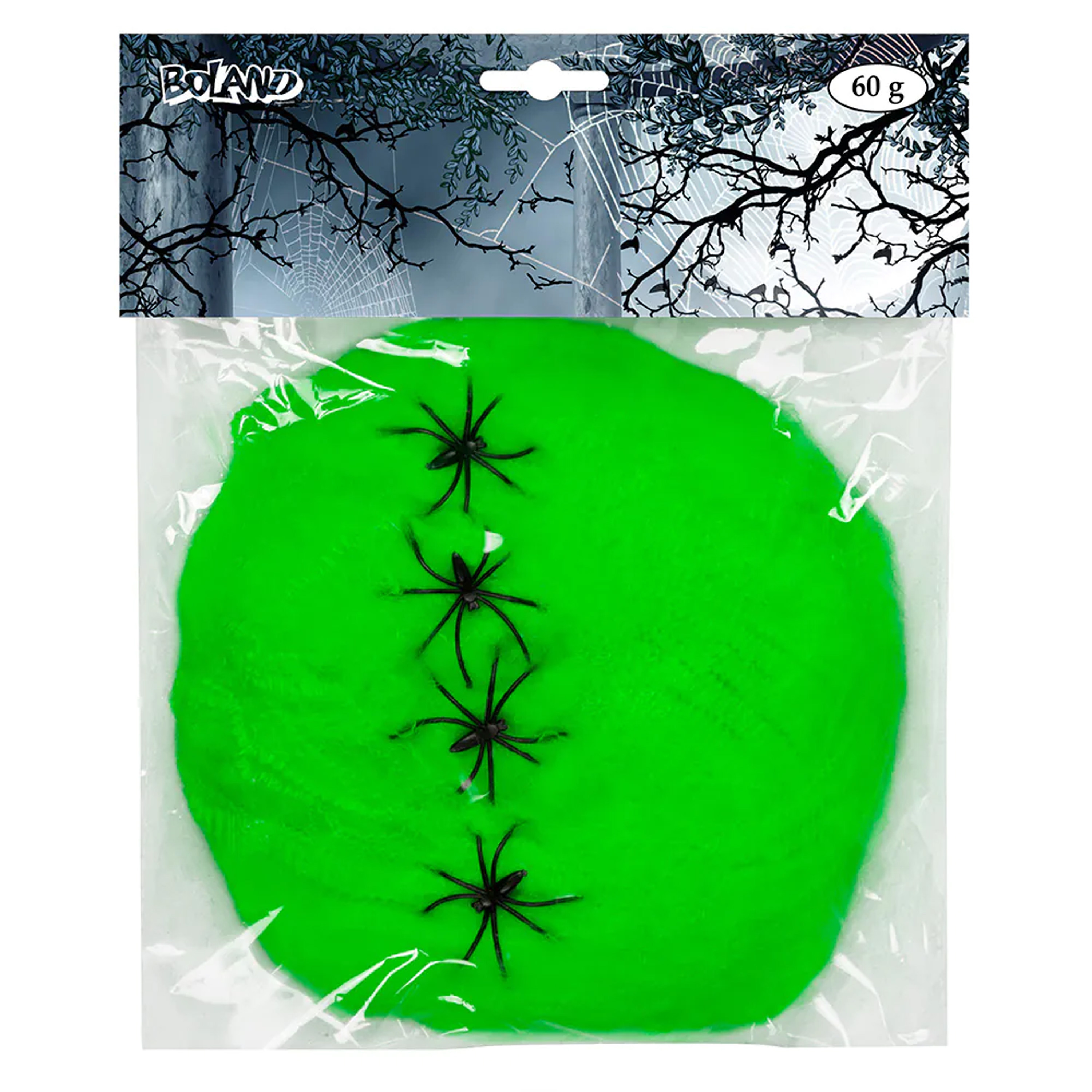 Decoratie spinnenweb-spinrag met spinnen 60 gram lichtgroen Halloween-horror versiering