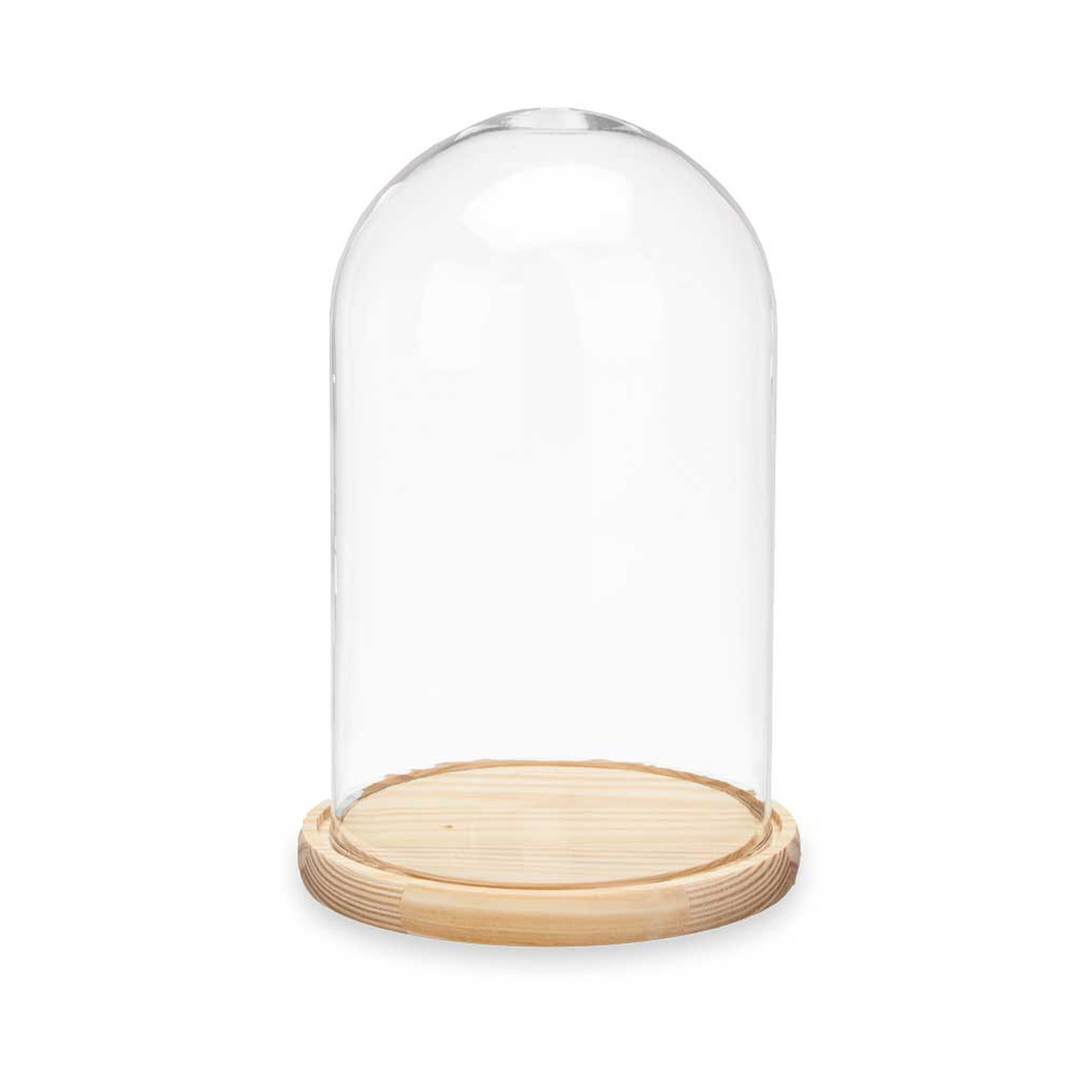 Decoratie stolp glas houten beige plateau D15 x H25 cm