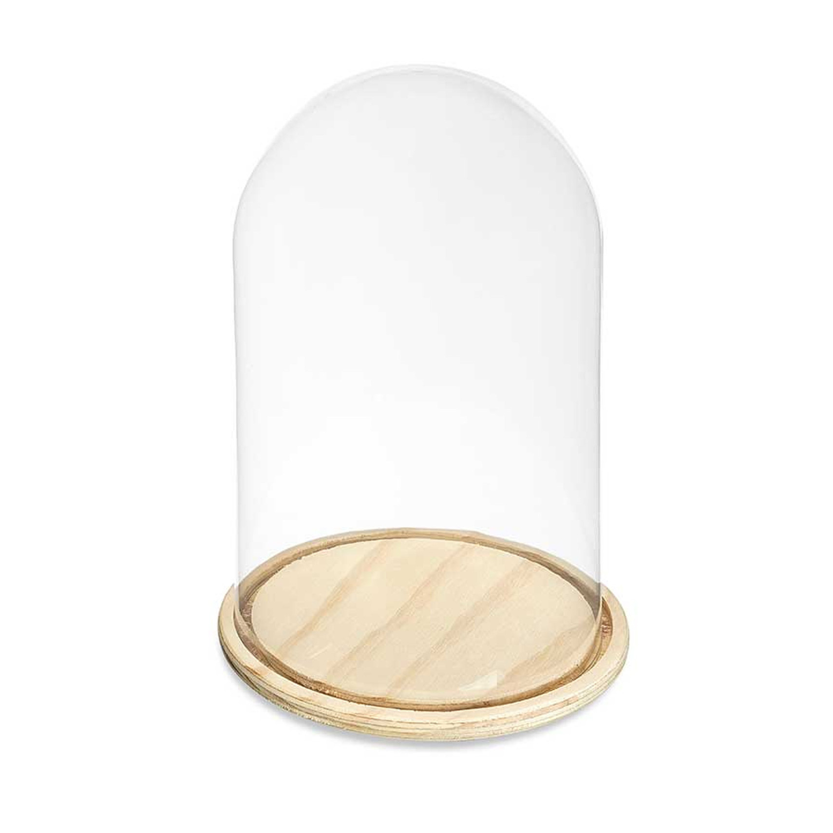 Decoratie stolp glas houten beige plateau D20 x H30 cm