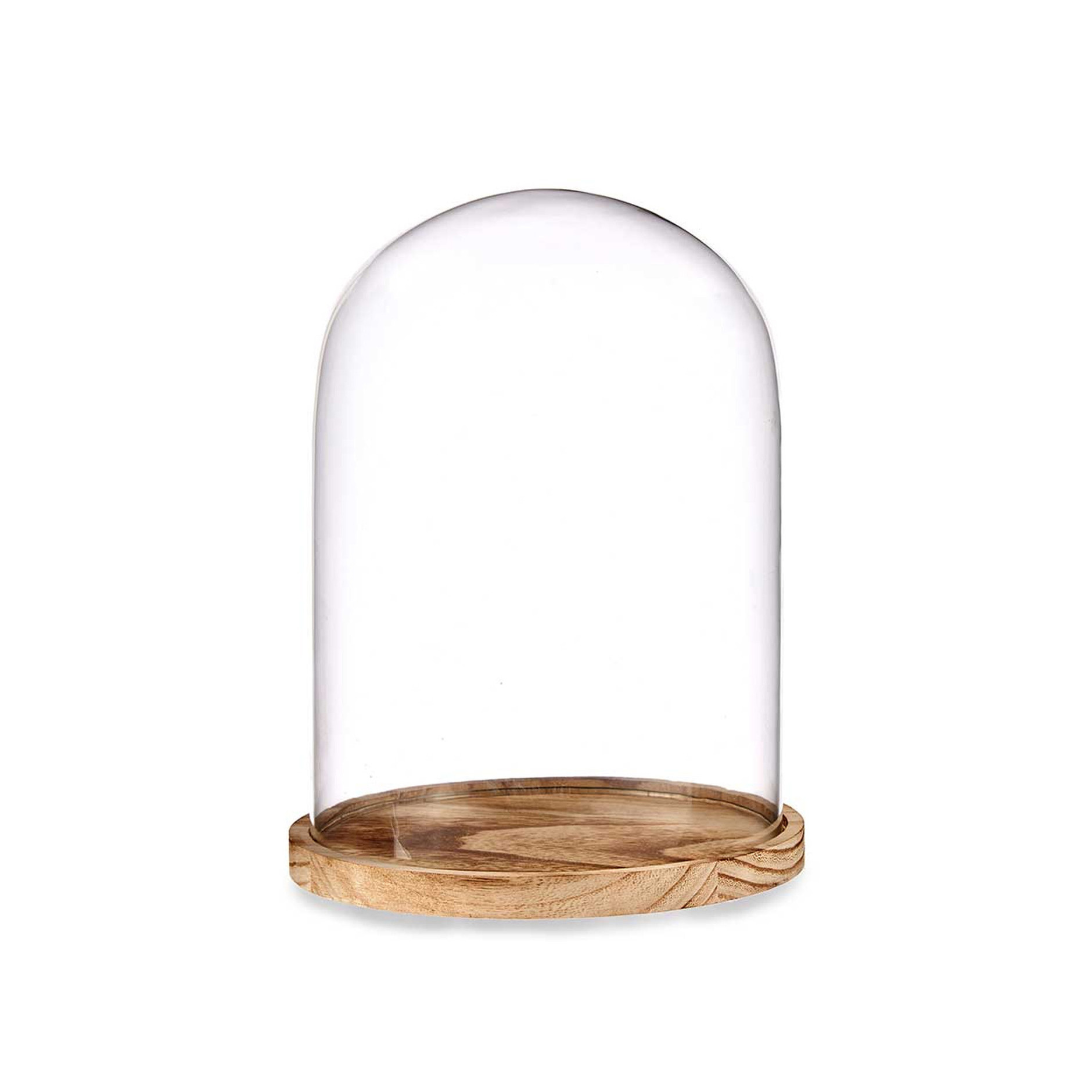 Decoratie stolp glas houten lichtbruin plateau D20.5 x H28 cm