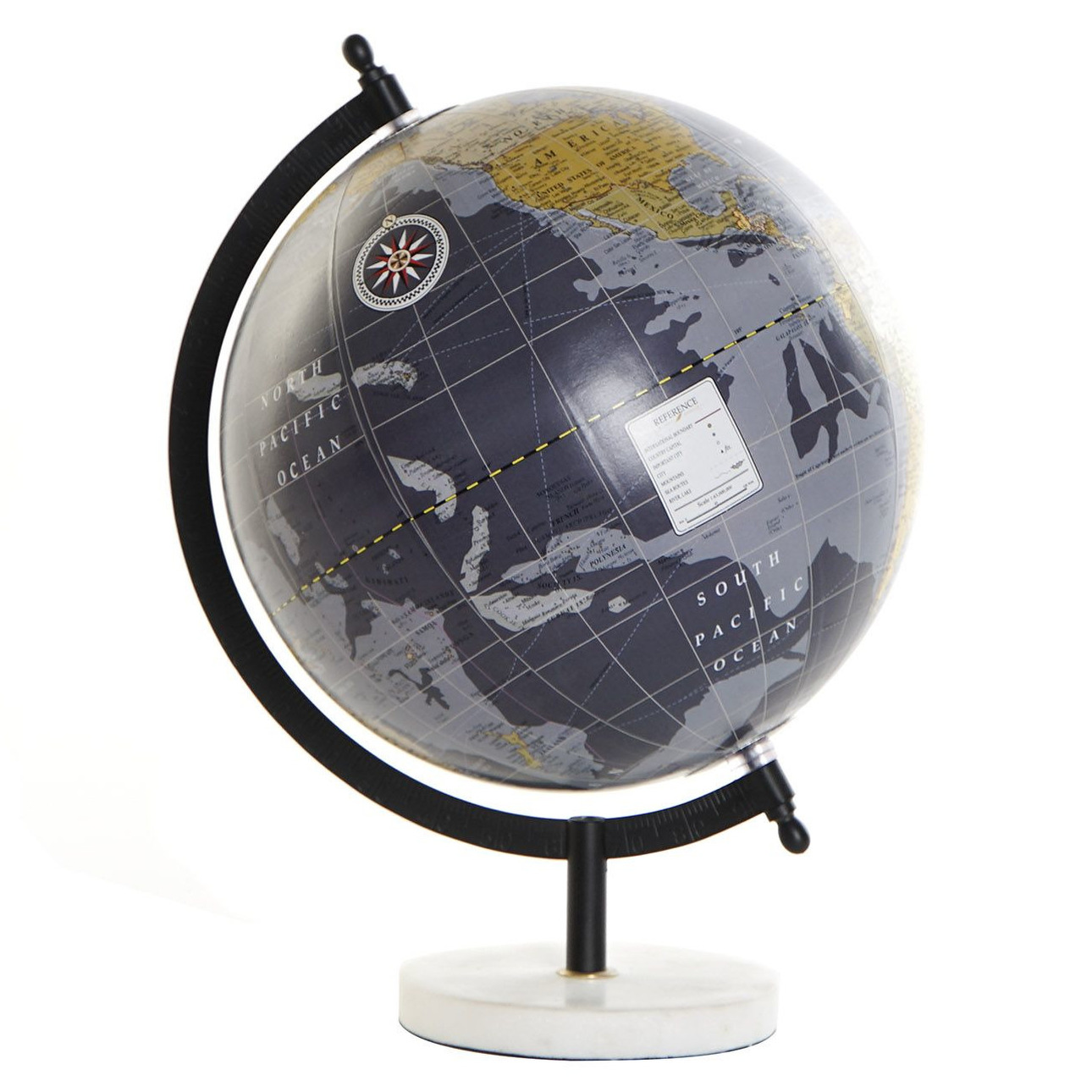 Decoratie wereldbol/globe donkerblauw op marmeren voet 22 x 30 cm -
