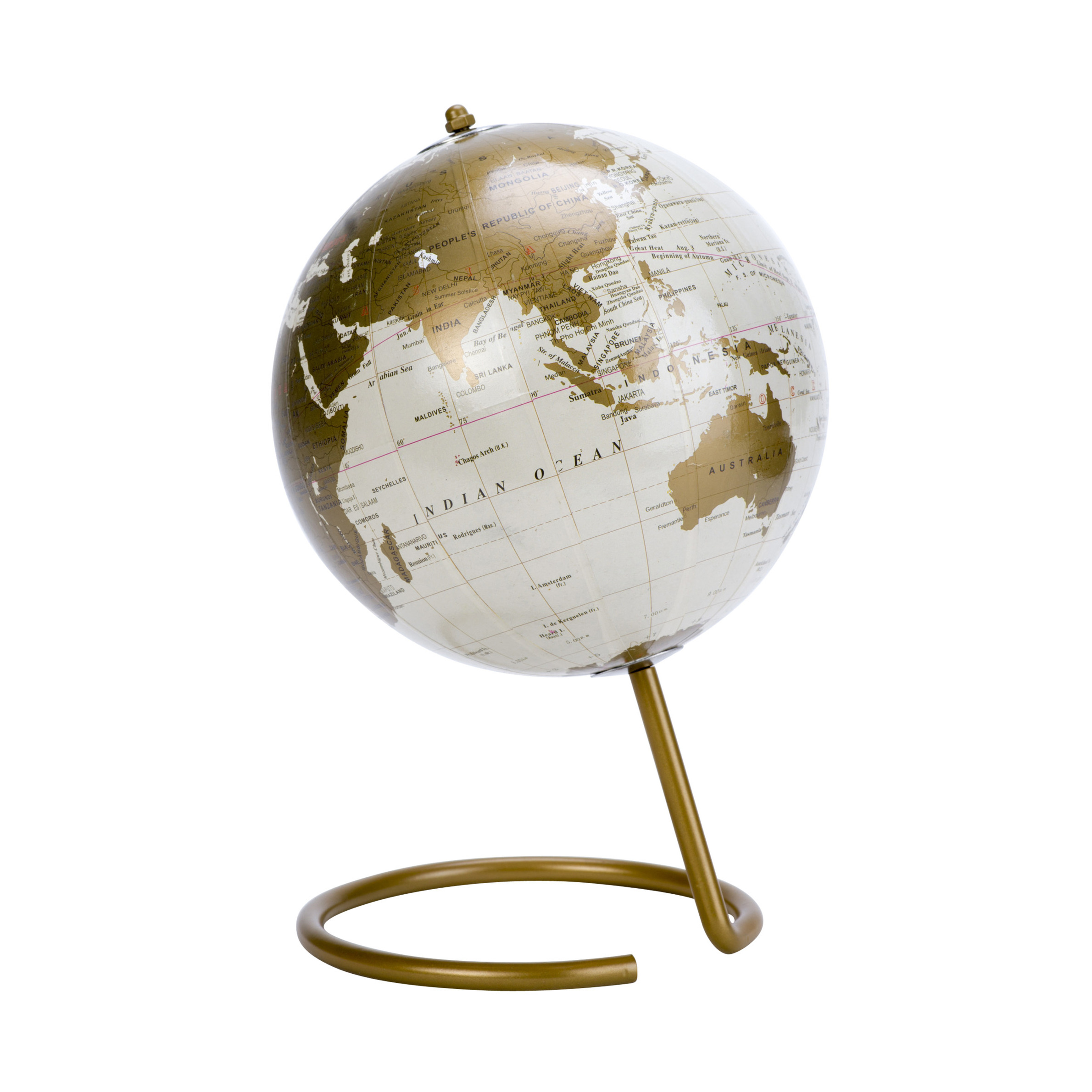 Decoratie wereldbol/globe goud op metalen voet 16 x 24 cm -