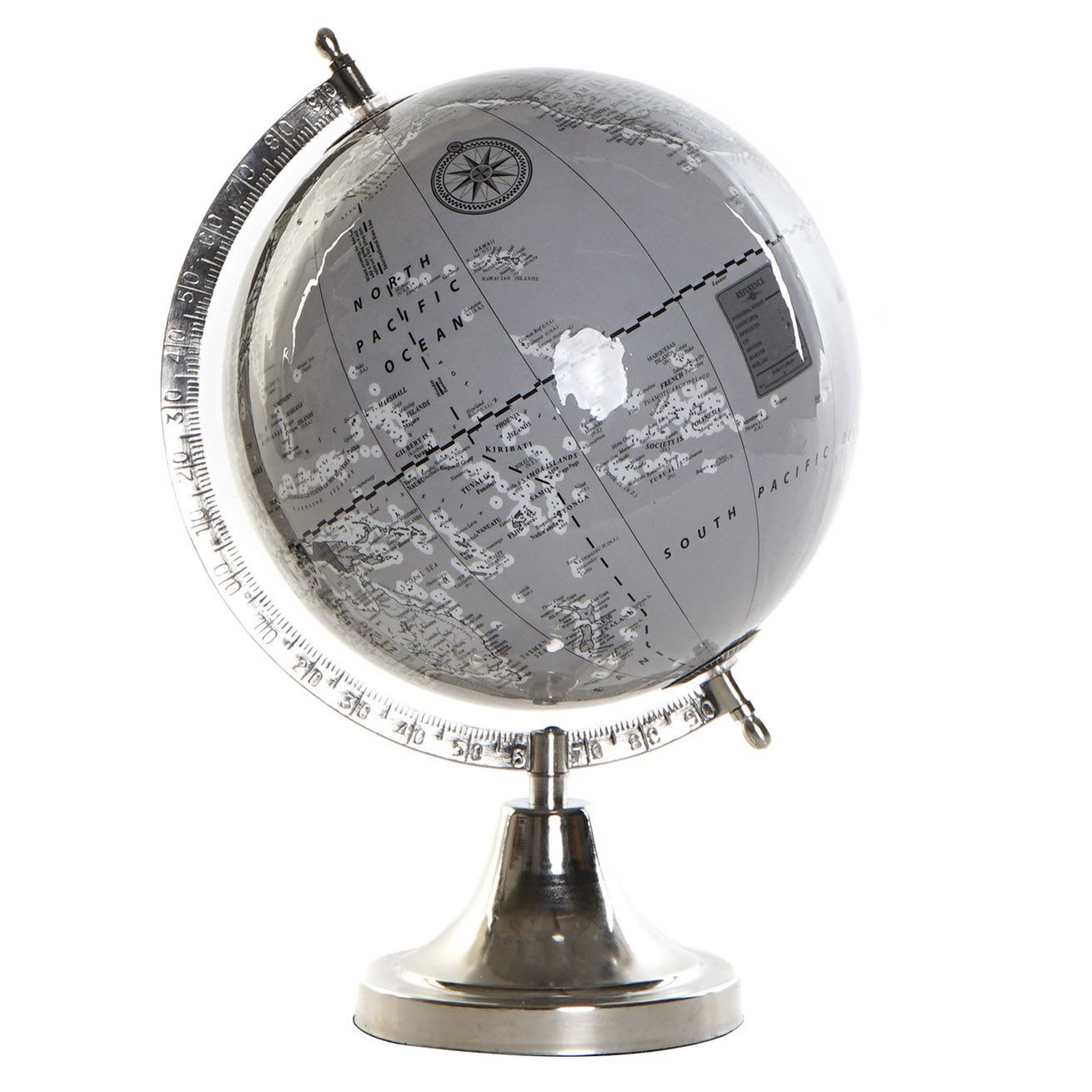 Decoratie wereldbol-globe grijs-zilver op aluminium voet 32 x 23 cm