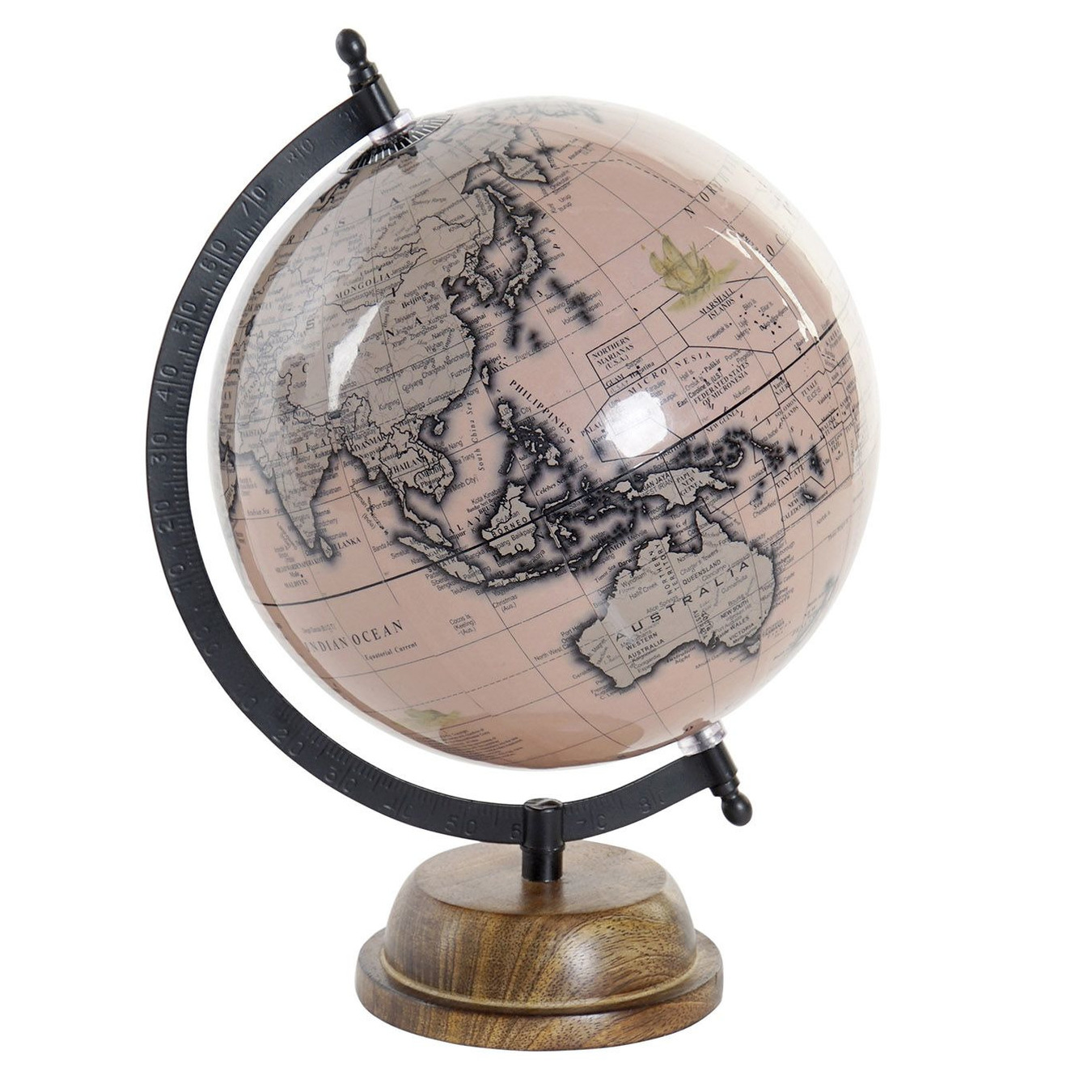 Decoratie wereldbol-globe roze op metalen voet 21 x 30 cm