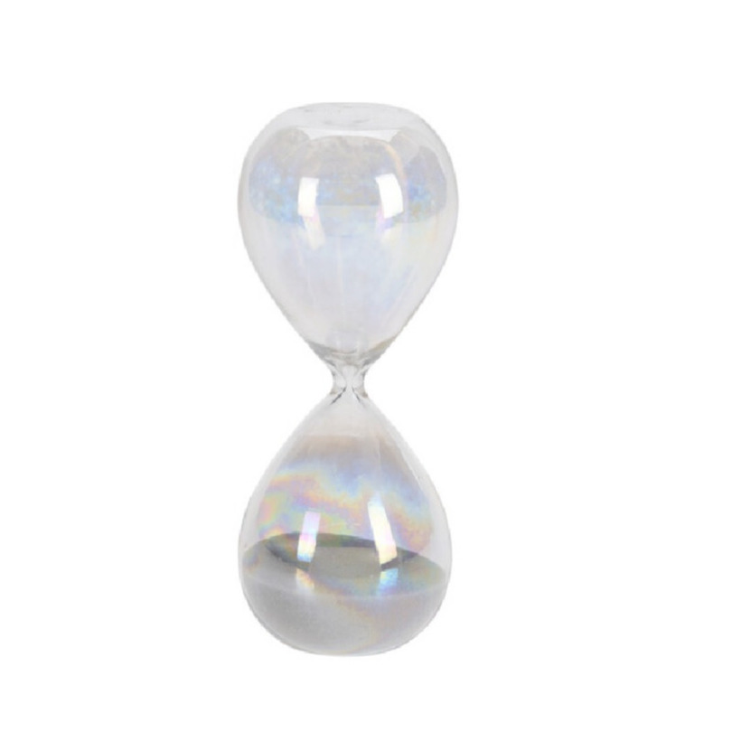 Merkloos Decoratie zandloper lichtgrijs parelmoer van glas 6 x 6 x 15 cm -