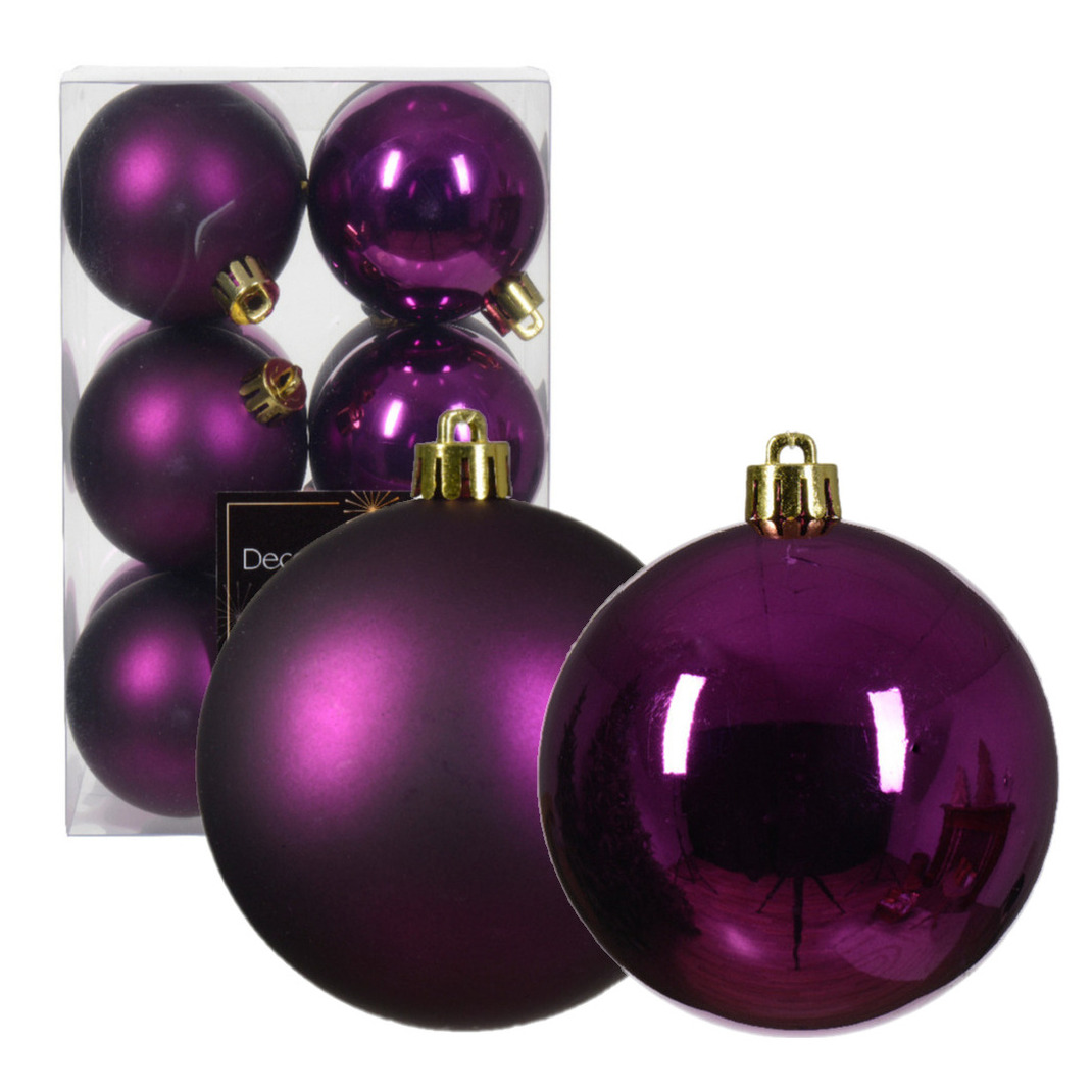 Decoris kerstballen 12x kunststof paars 6 cm