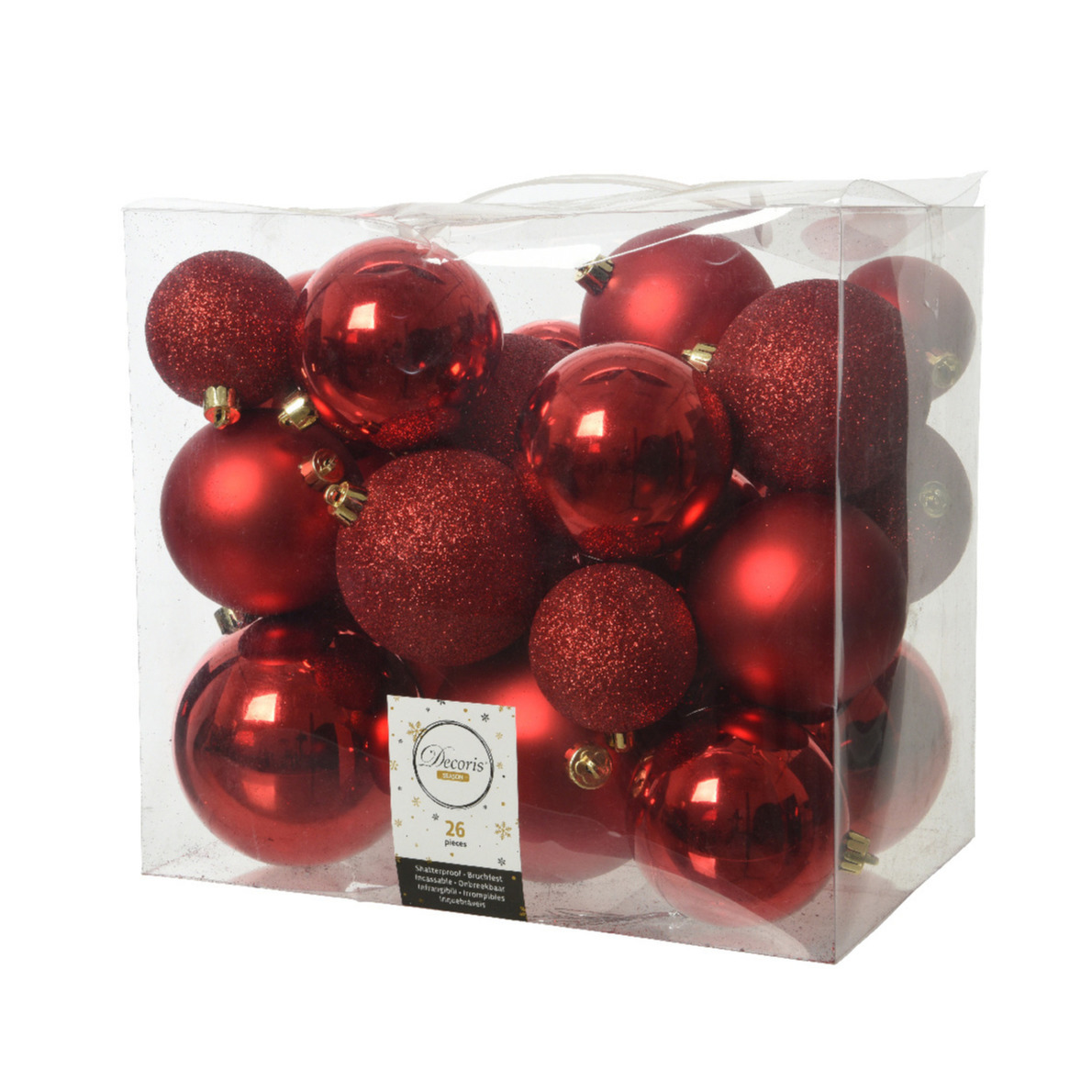 Decoris kerstballen 26x st rood 6, 8 en 10 cm kunststof kerstversiering