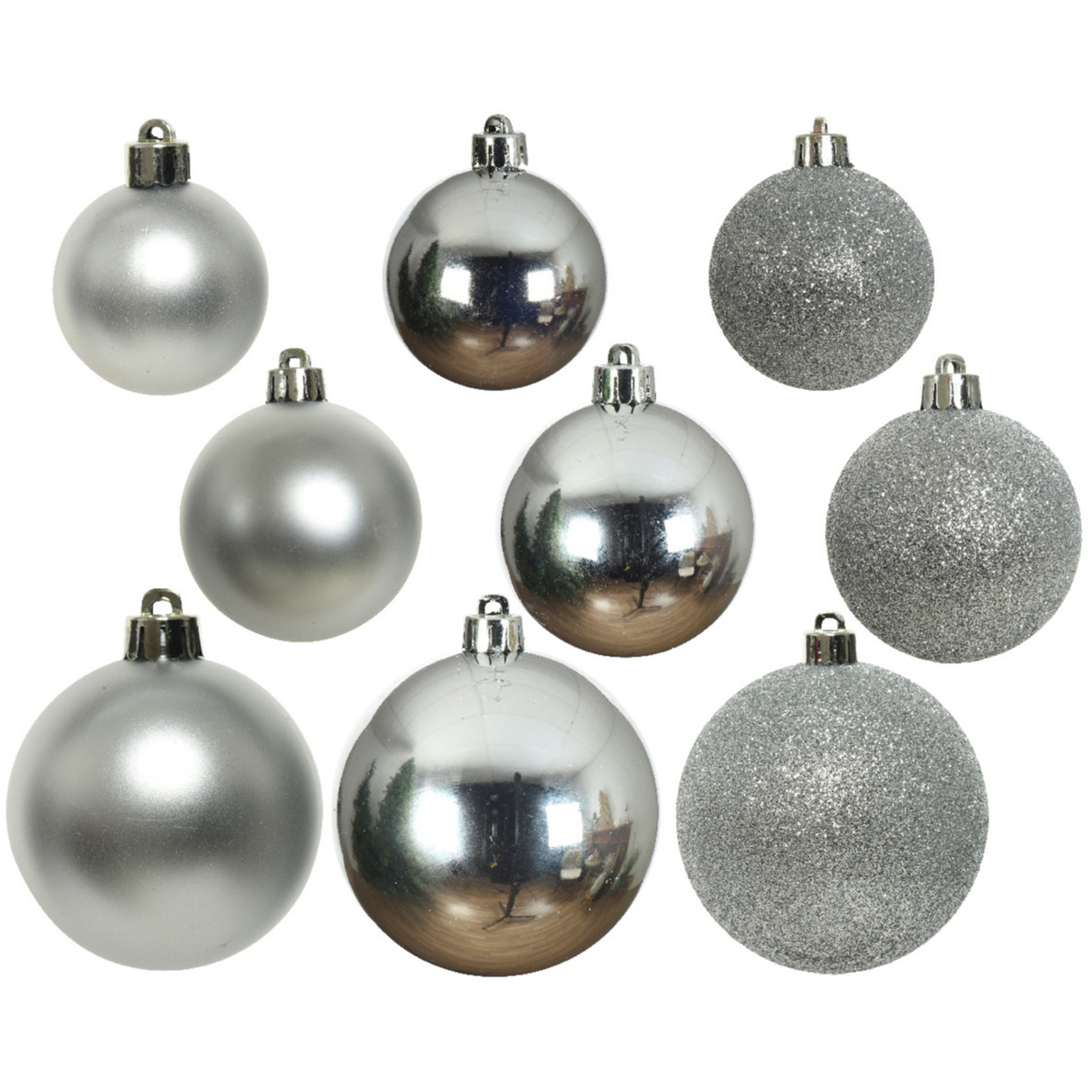 Decoris kerstballen 26x st zilver 6, 8 en 10 cm kunststof kerstversiering