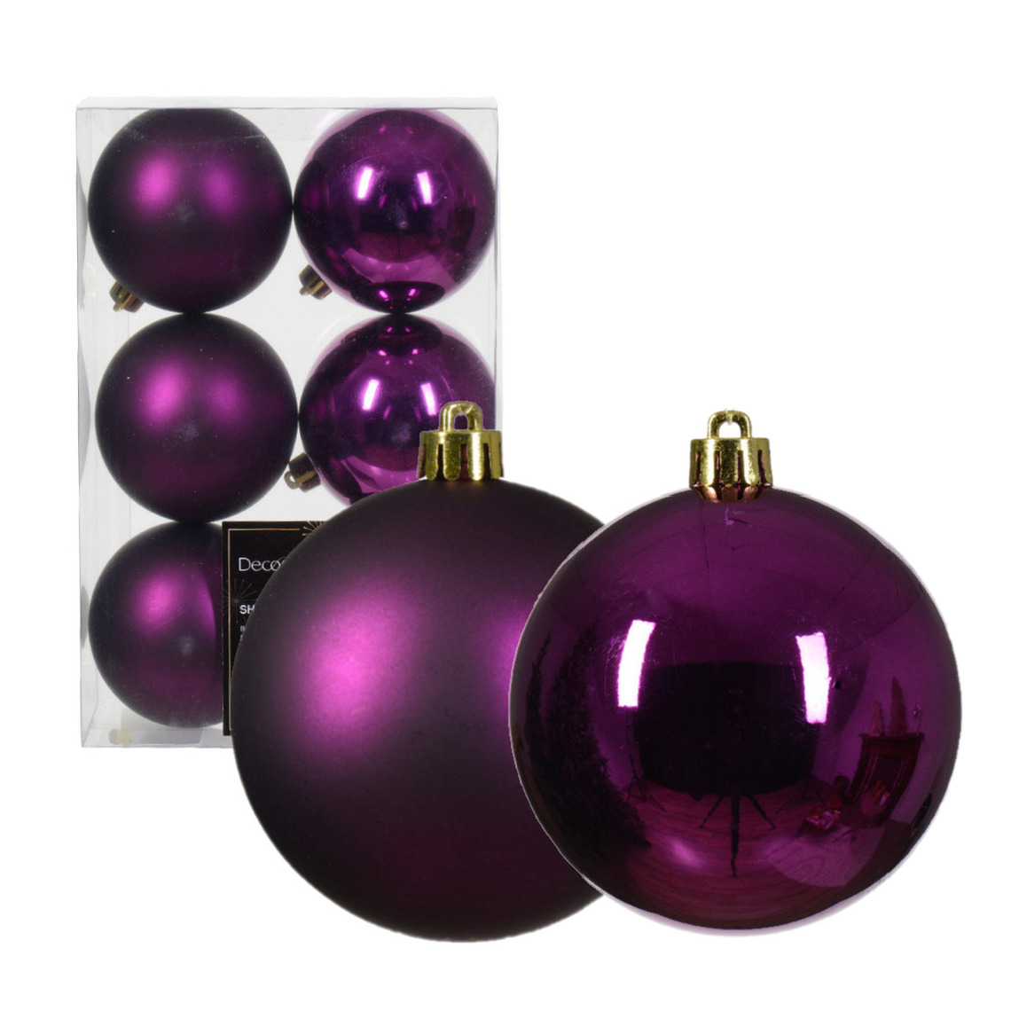 Decoris kerstballen 6x kunststof paars 8 cm