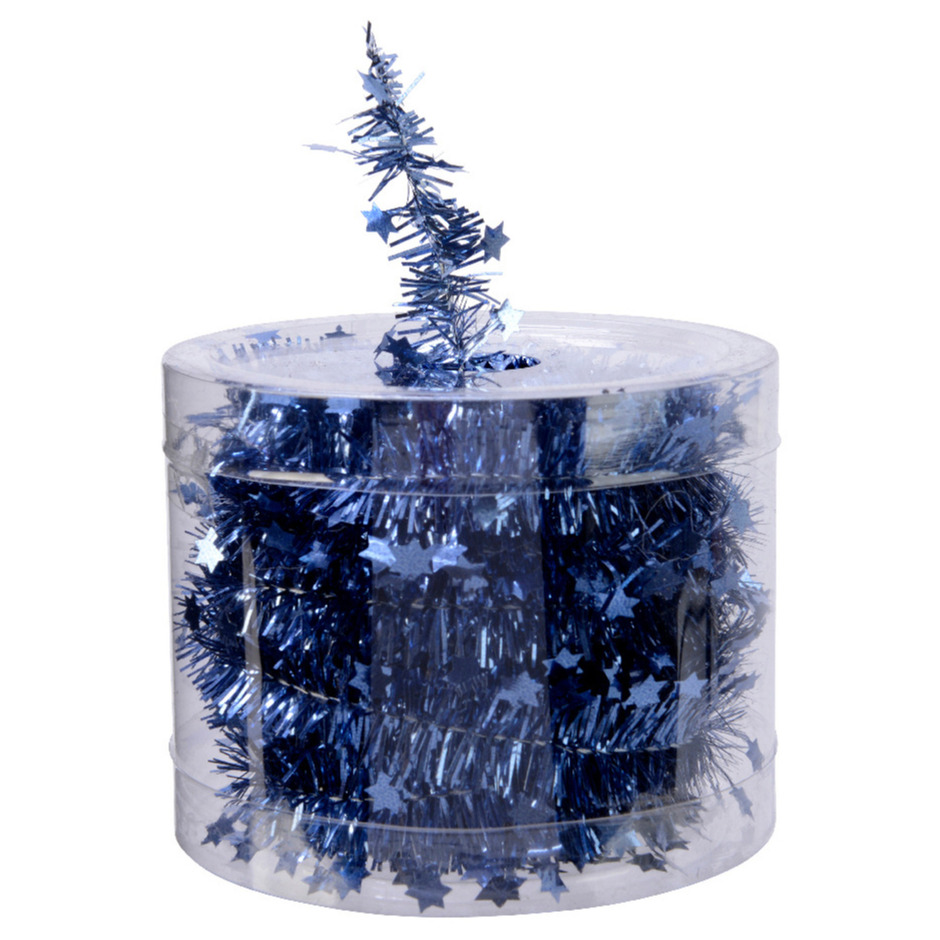 Decoris kerstslinger met sterren donkerblauw lametta 700 cm