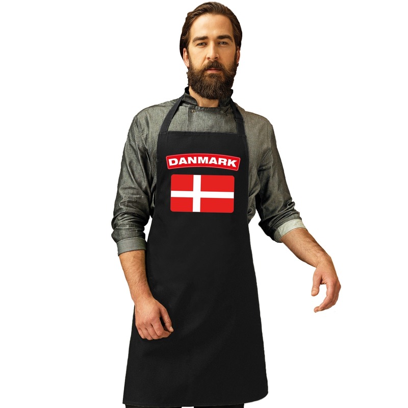 Denemarken vlag barbecueschort/ keukenschort zwart volwassenen