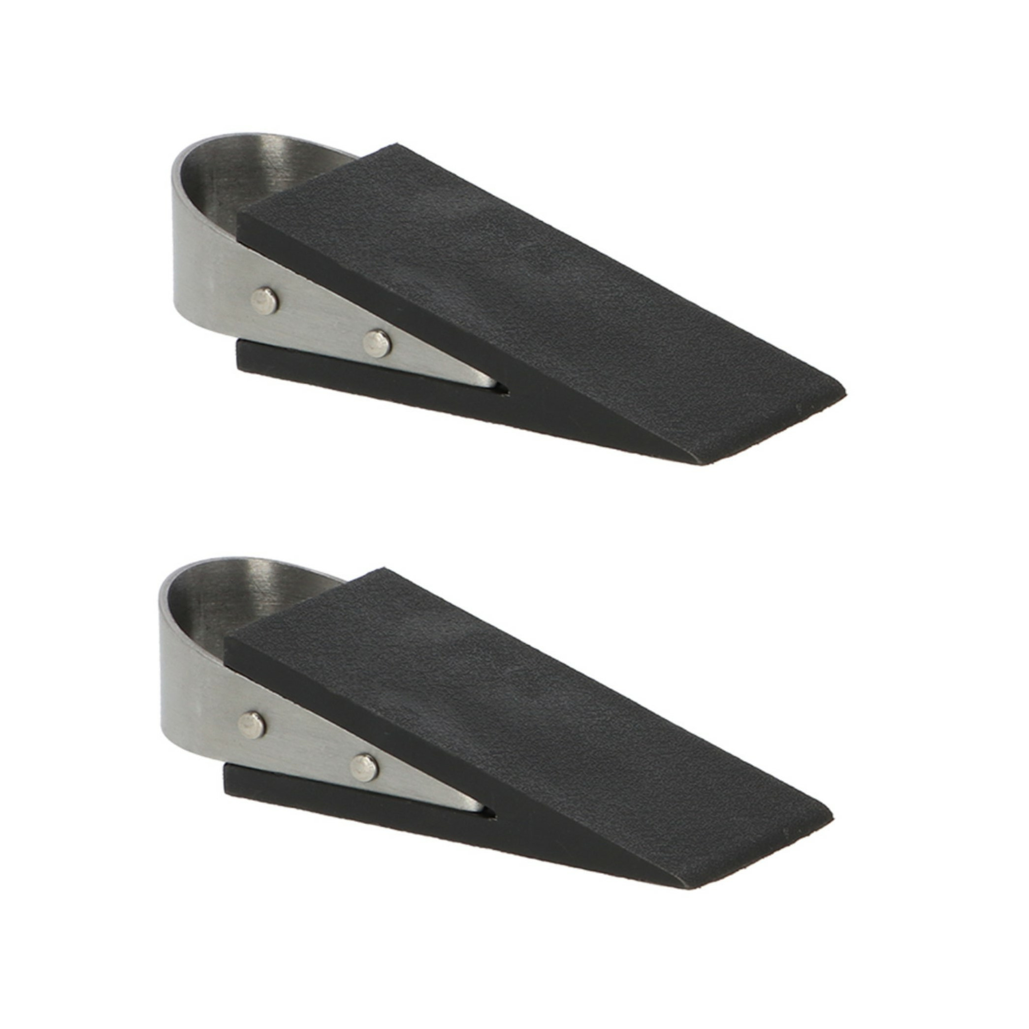 Deurstopper-deurwig 2x rvs-rubber zwart anti-slip 12 x 5 x 3 cm