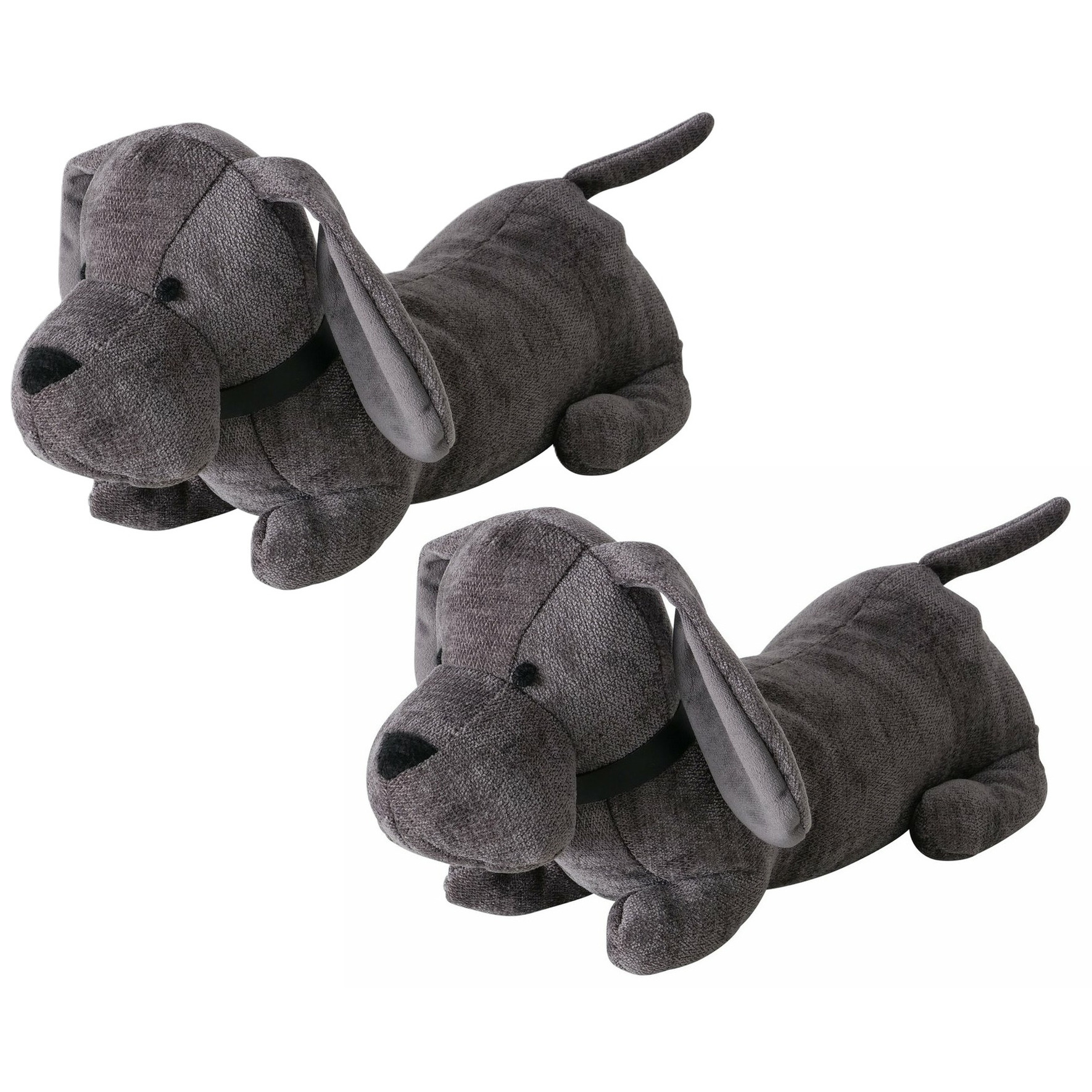 Deurstopper gewicht - 2x - dieren thema Teckel hondje - 1 kilo - grijs - polyester - 38 x 15 cm -