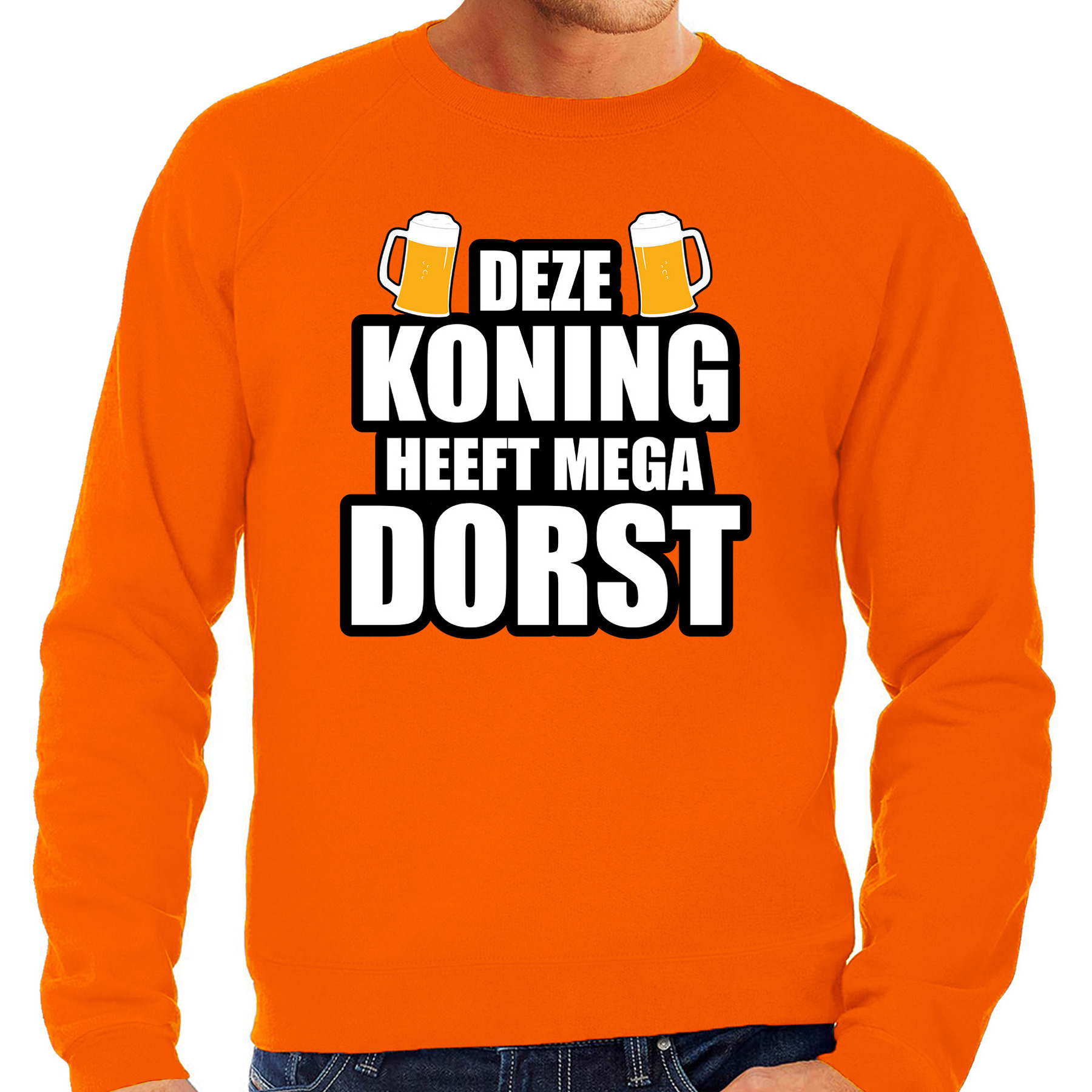 Deze Koning heeft mega dorst-bier sweater oranje voor heren Koningsdag truien