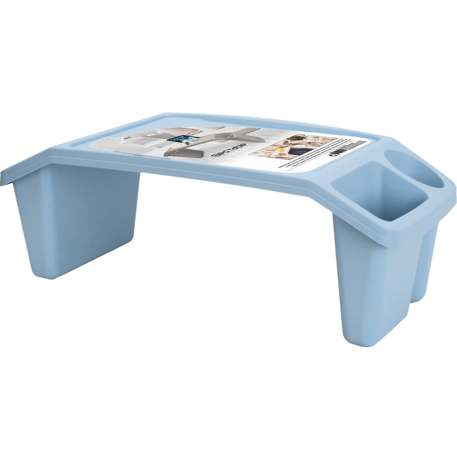 Merkloos Dienblad/schoottafel kunststof met opbergvakjes blauw L60 x B30 x H21 cm -