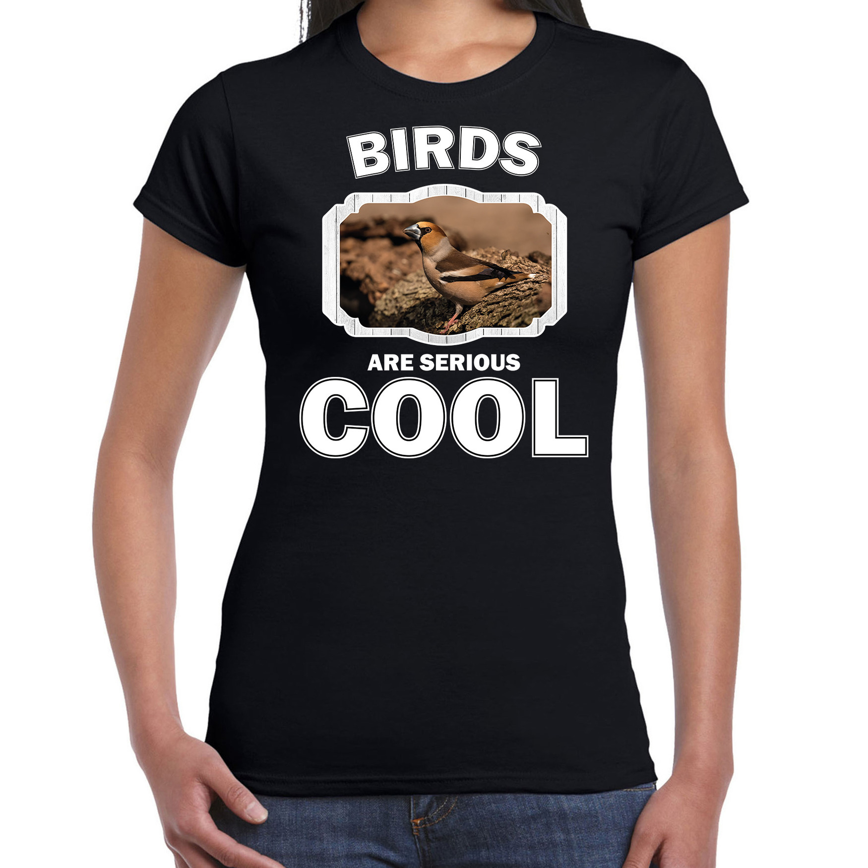 Dieren appelvink vogel t-shirt zwart dames birds are cool shirt