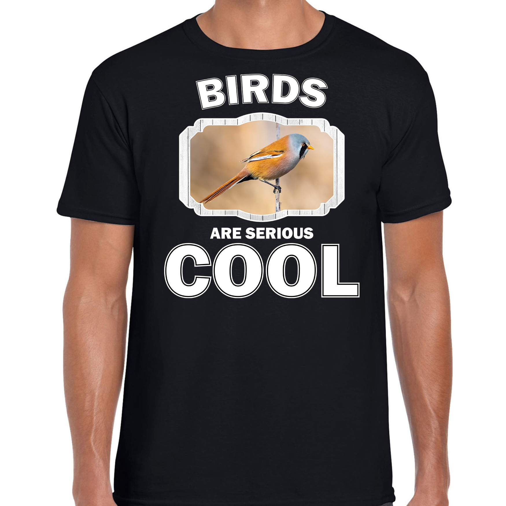 Dieren baardmannetje vogel t-shirt zwart heren birds are cool shirt