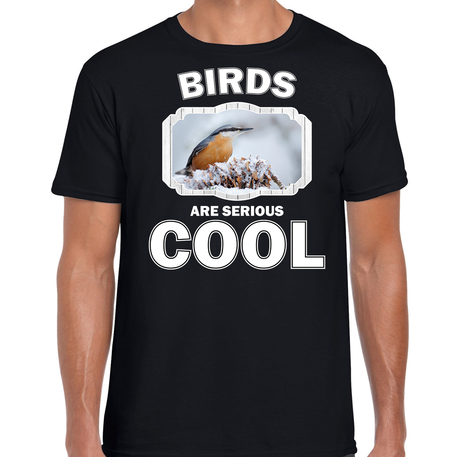 Dieren boomklever vogel t-shirt zwart heren birds are cool shirt