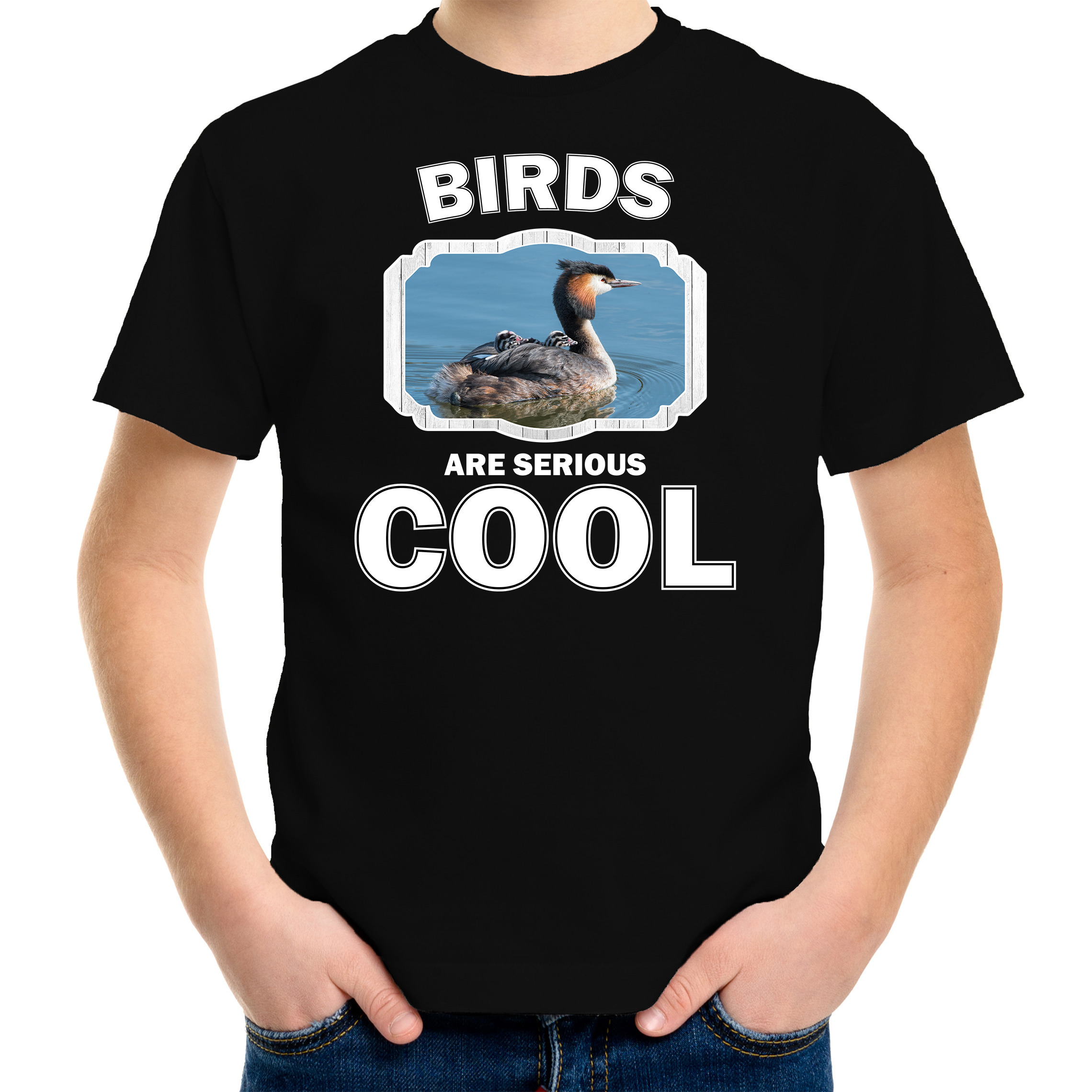 Dieren fuut vogel t-shirt zwart kinderen birds are cool shirt jongens en meisjes