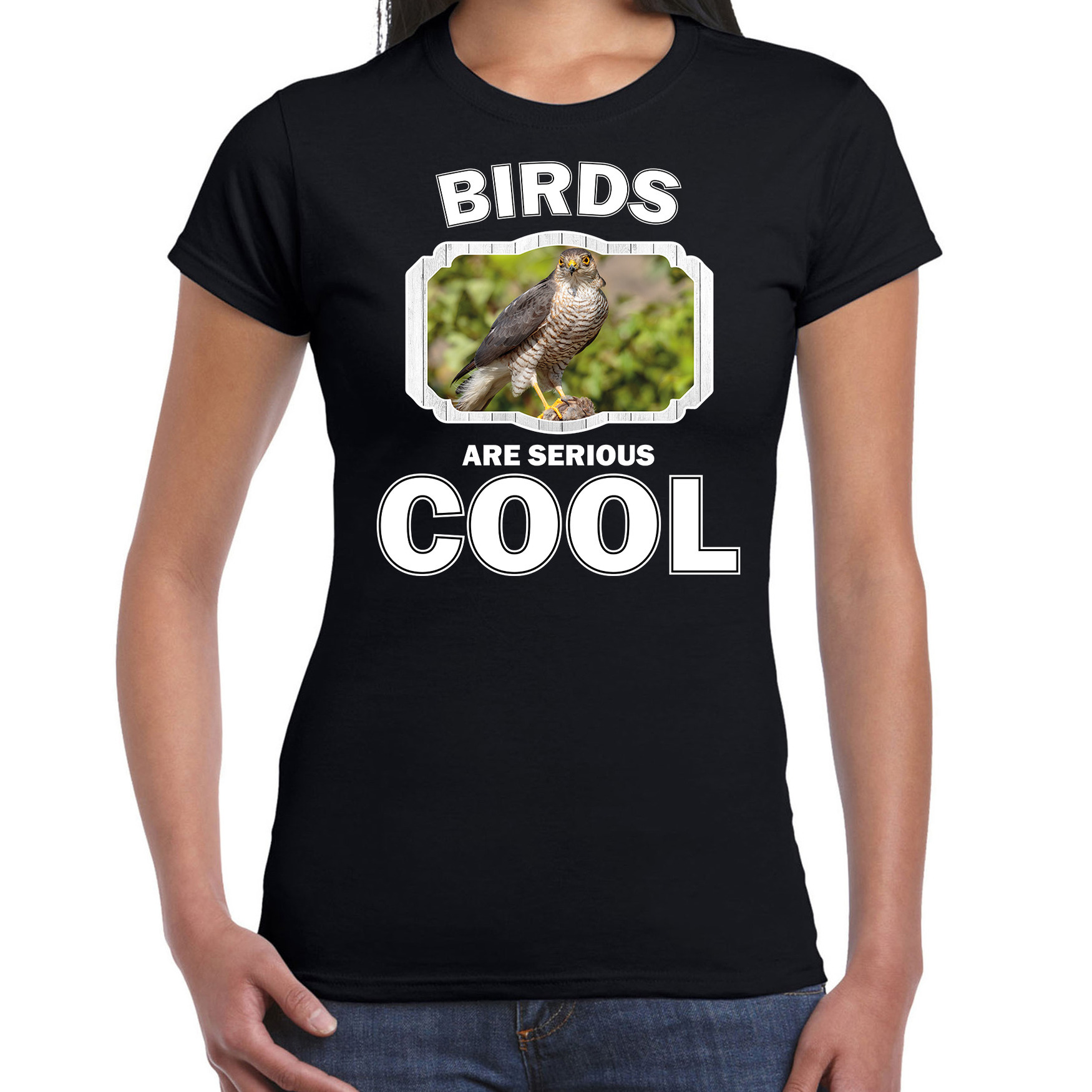 Dieren havik roofvogel t-shirt zwart dames birds are cool shirt