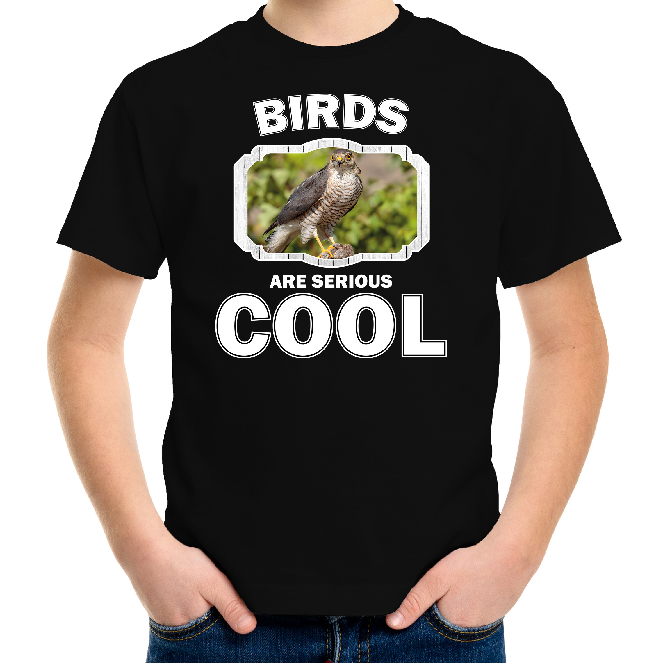 Dieren havik roofvogel t-shirt zwart kinderen birds are cool shirt jongens en meisjes