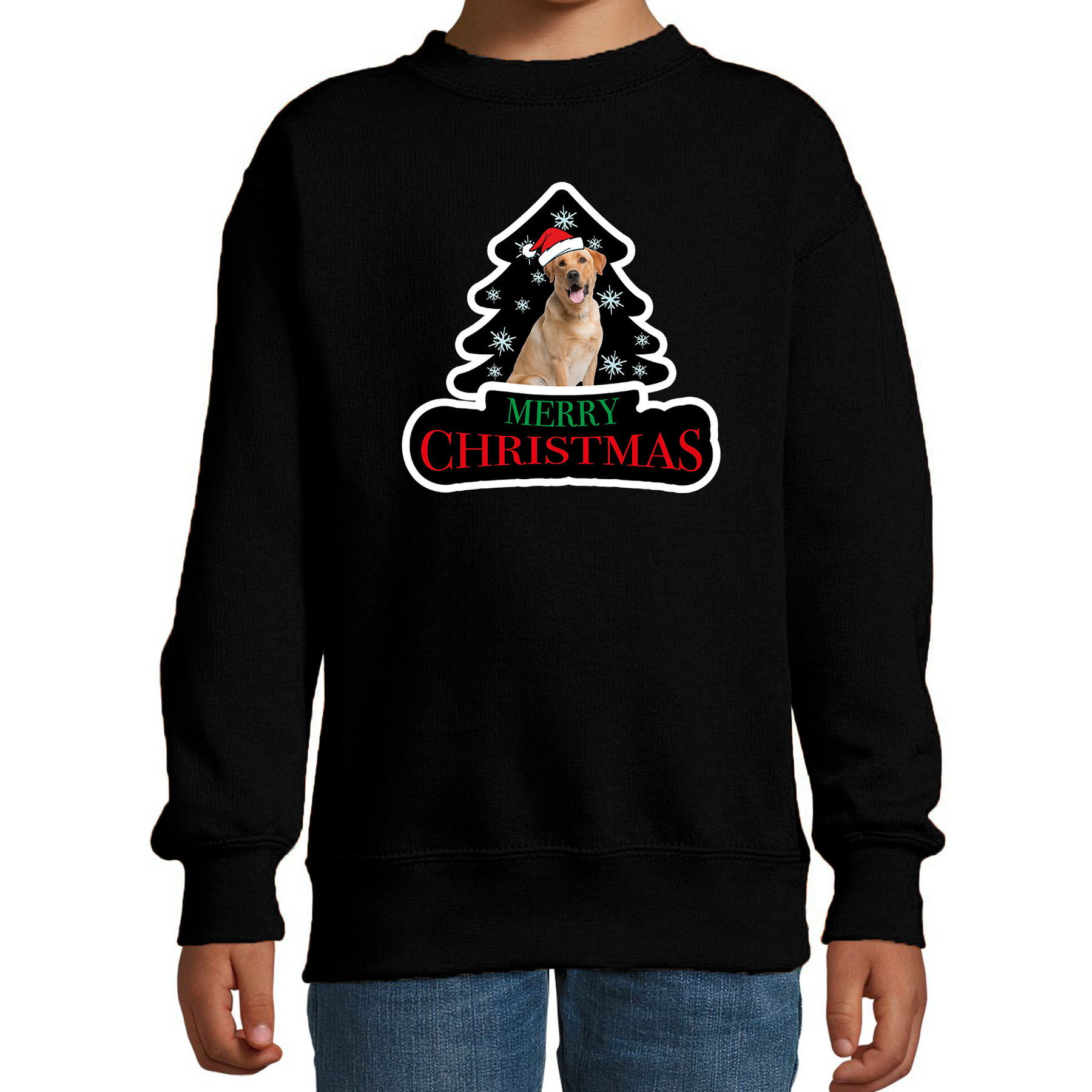 Dieren kersttrui labrador zwart kinderen Foute honden kerstsweater