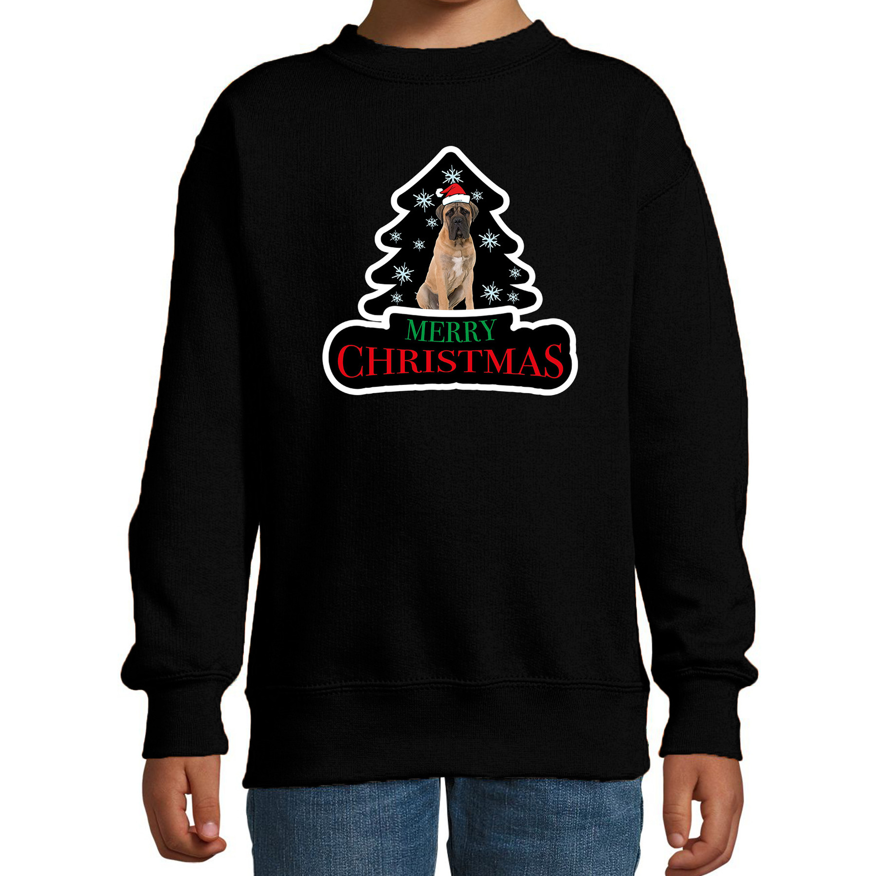 Dieren kersttrui mastiff zwart kinderen Foute honden kerstsweater