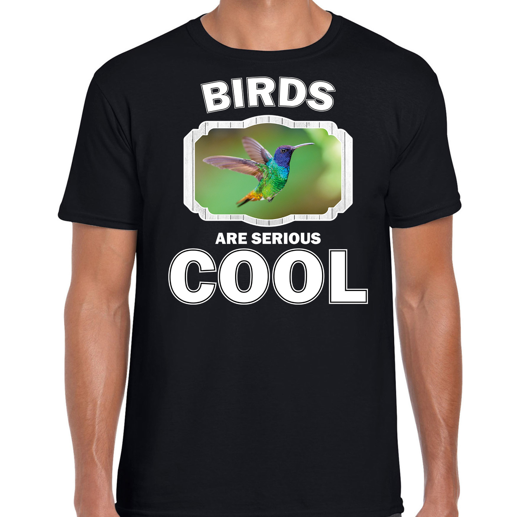 Dieren kolibrie vogel vliegend t-shirt zwart heren birds are cool shirt