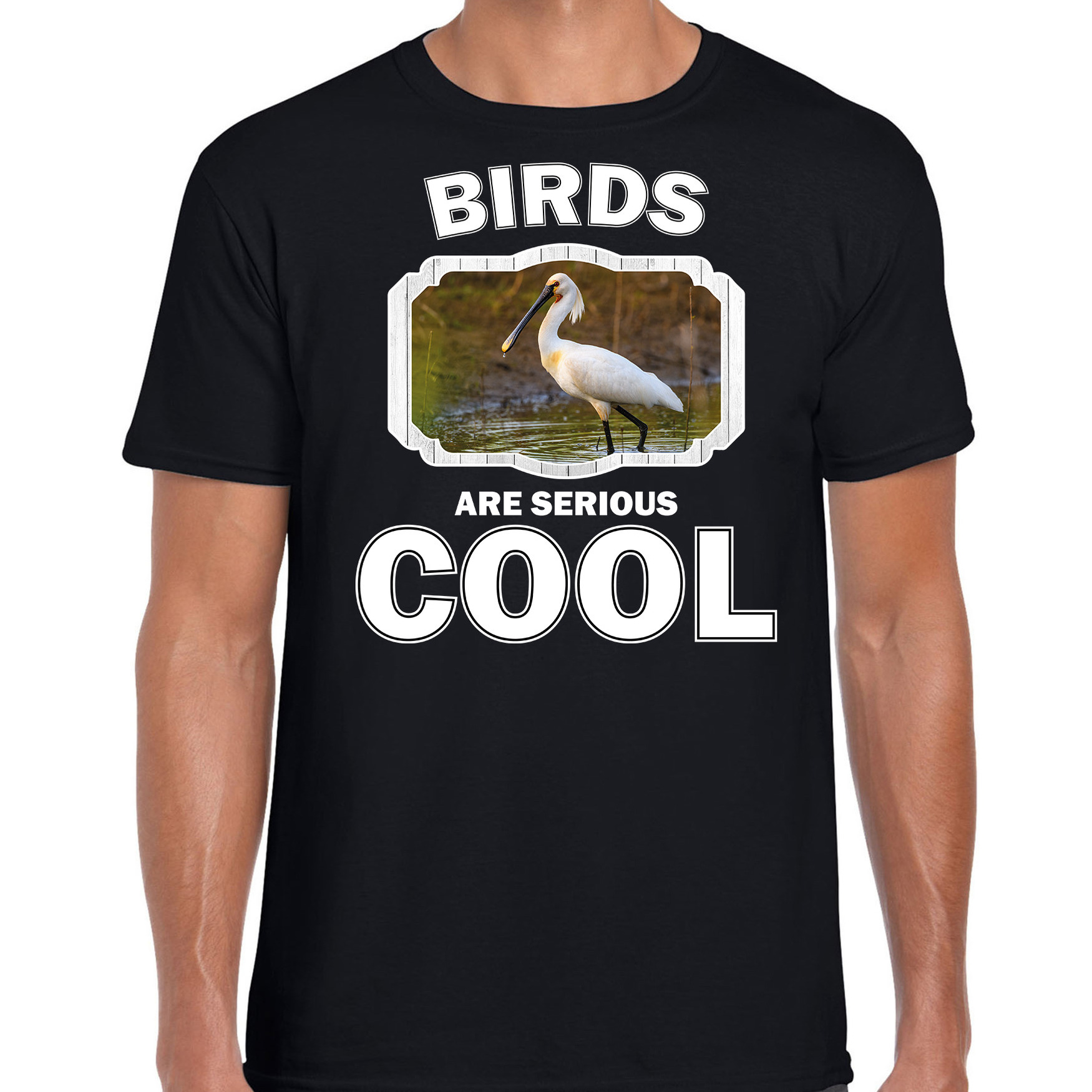 Dieren lepelaar vogel t-shirt zwart heren birds are cool shirt