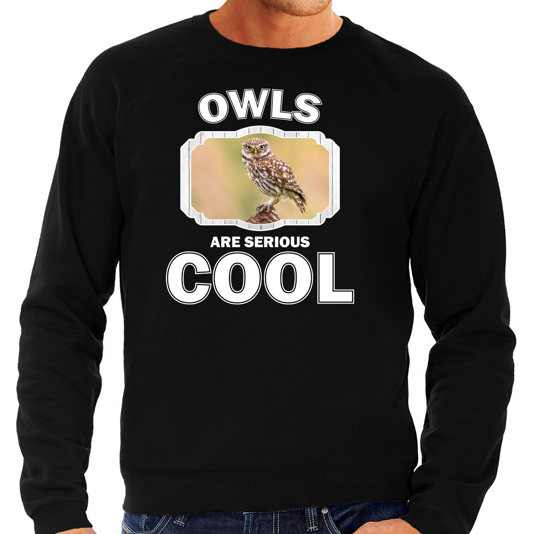 Dieren steenuil sweater zwart heren owls are cool trui