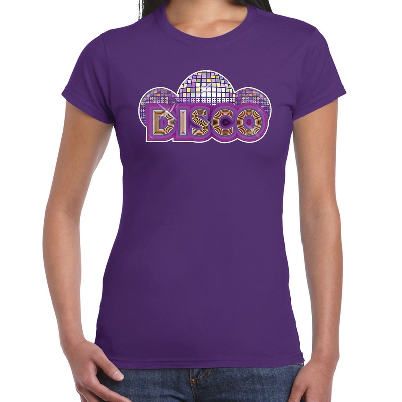 Disco fun t-shirt paars voor dames