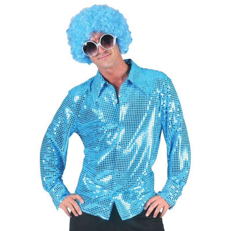 Disco pailletten blouse blauw voor heren