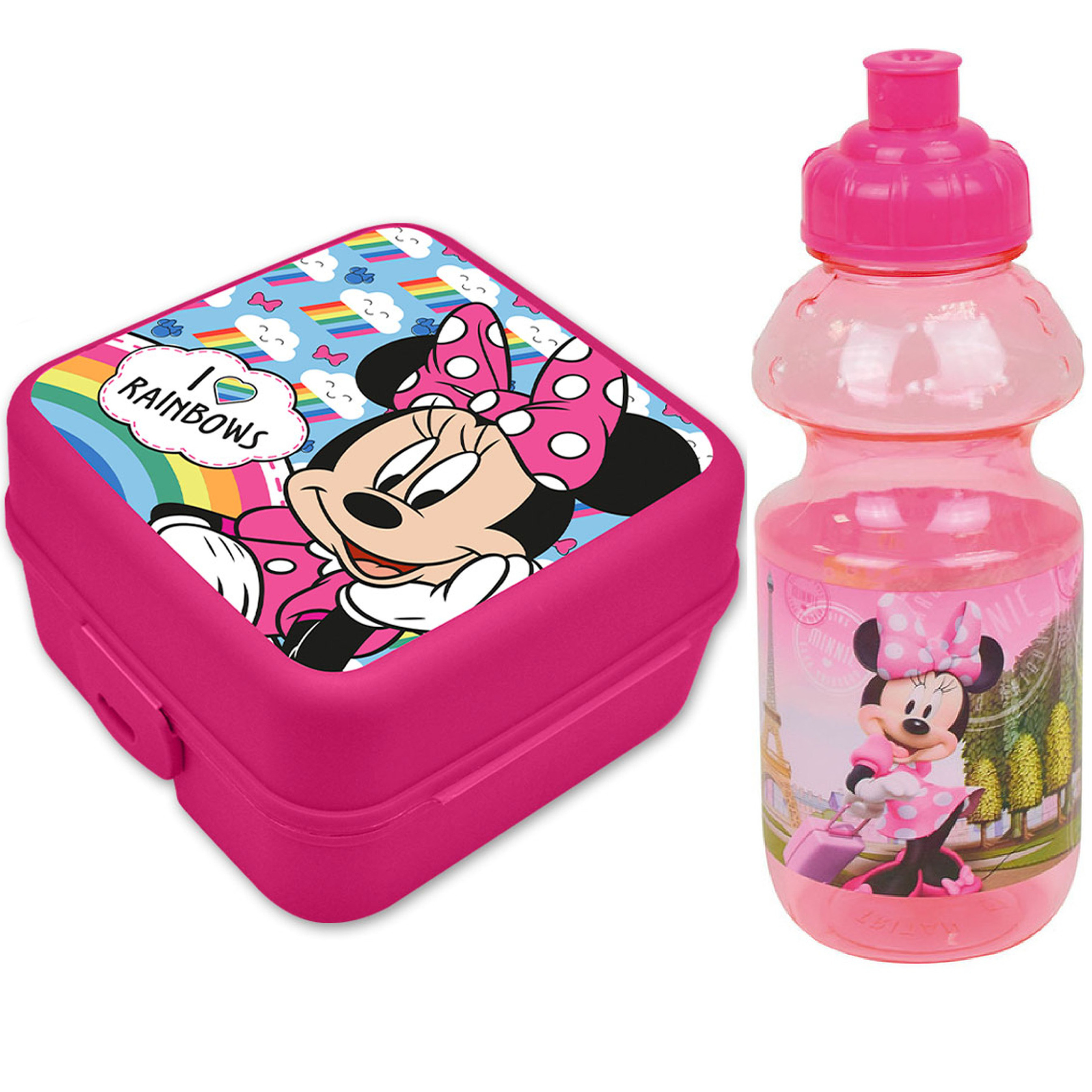 Disney Minnie Mouse lunchbox set voor kinderen 2-delig roze kunststof