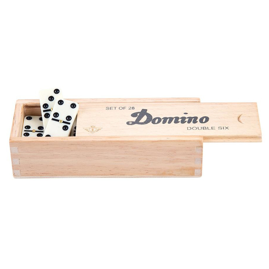 Domino spel dubbel-double 6 in houten doos 28x stenen