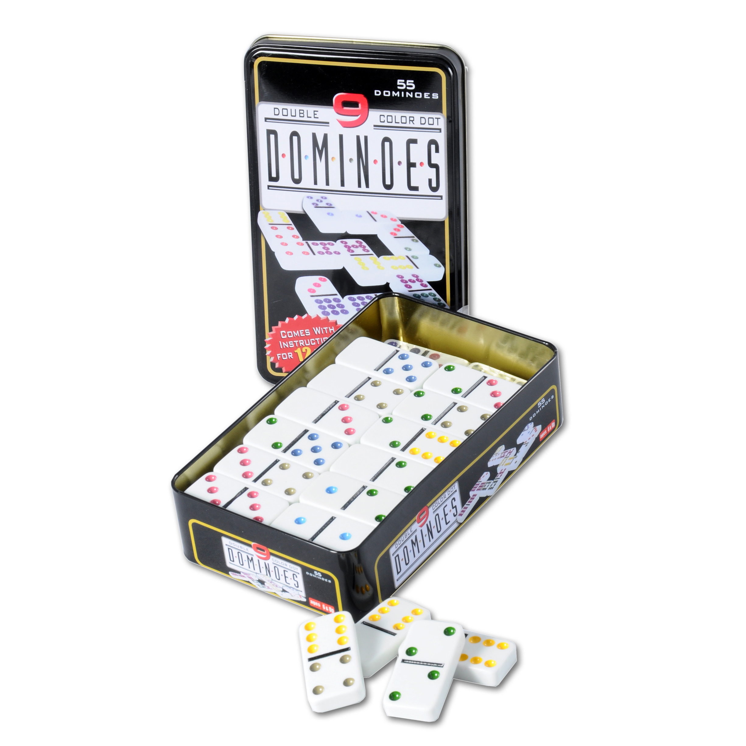 Domino spel dubbel-double 9 in blik 55x stenen
