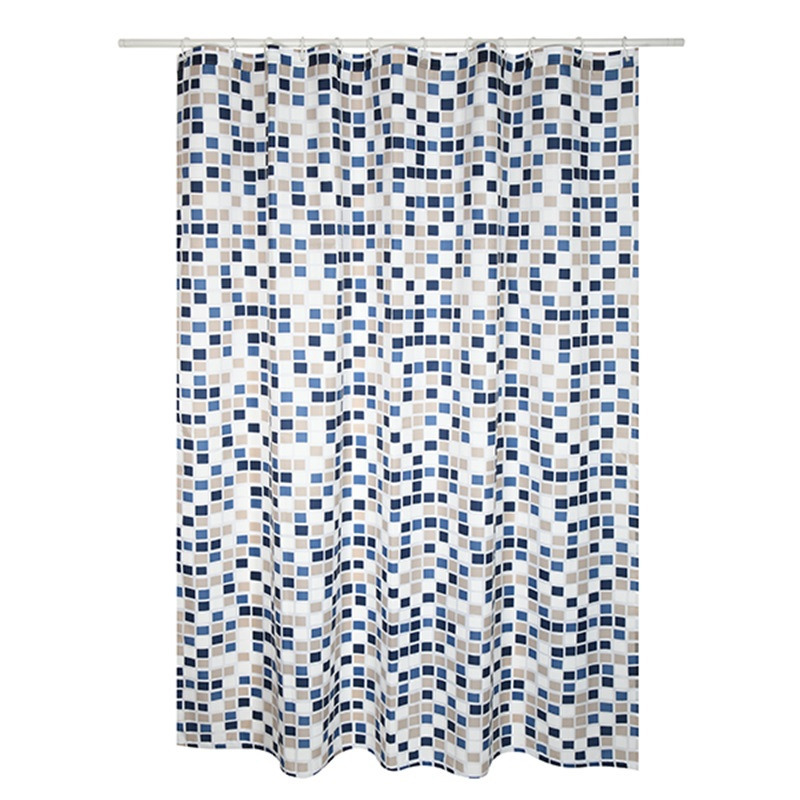 Douchegordijn wit-blauw mozaiek print Polyester 180 x 200 cm wasbaar