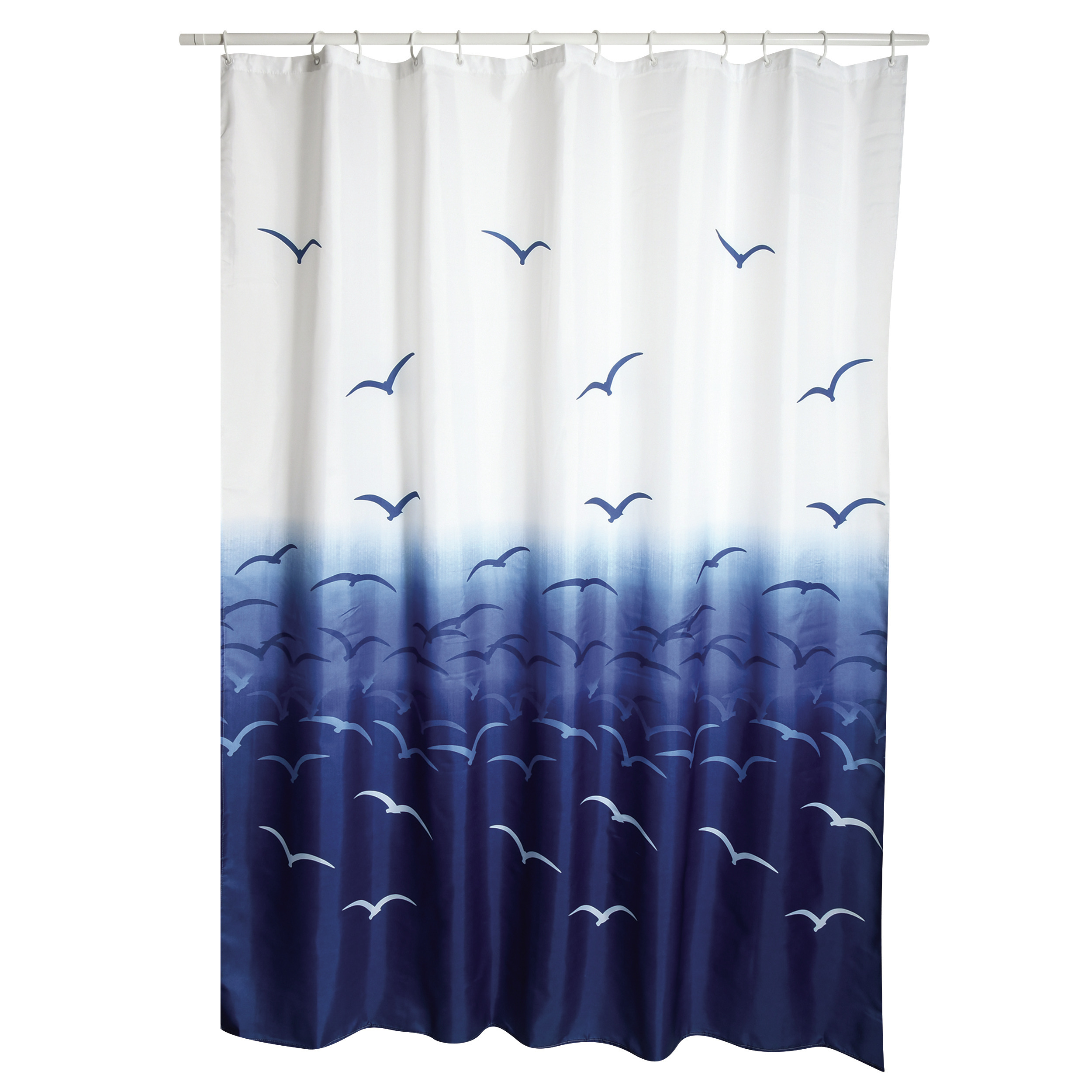Douchegordijn wit-blauw vogels print Polyester 180 x 200 cm wasbaar