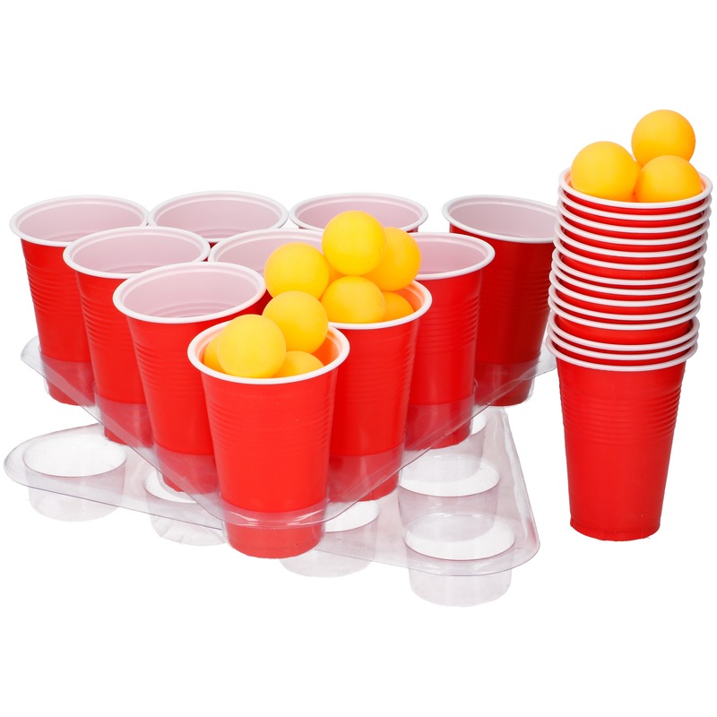 Drankspel/drinkspel grote beer pong set met rode cups 50 delig