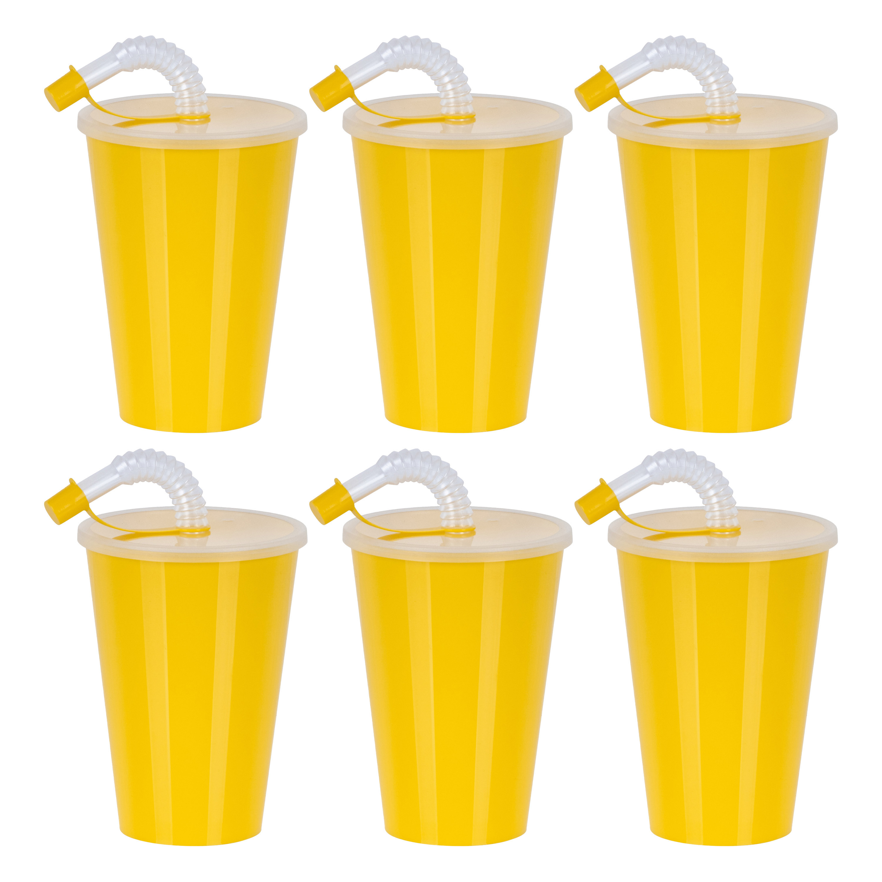 Drinkbeker met deksel en rietje 12x geel kunststof 450 ml 12 x 9 cm