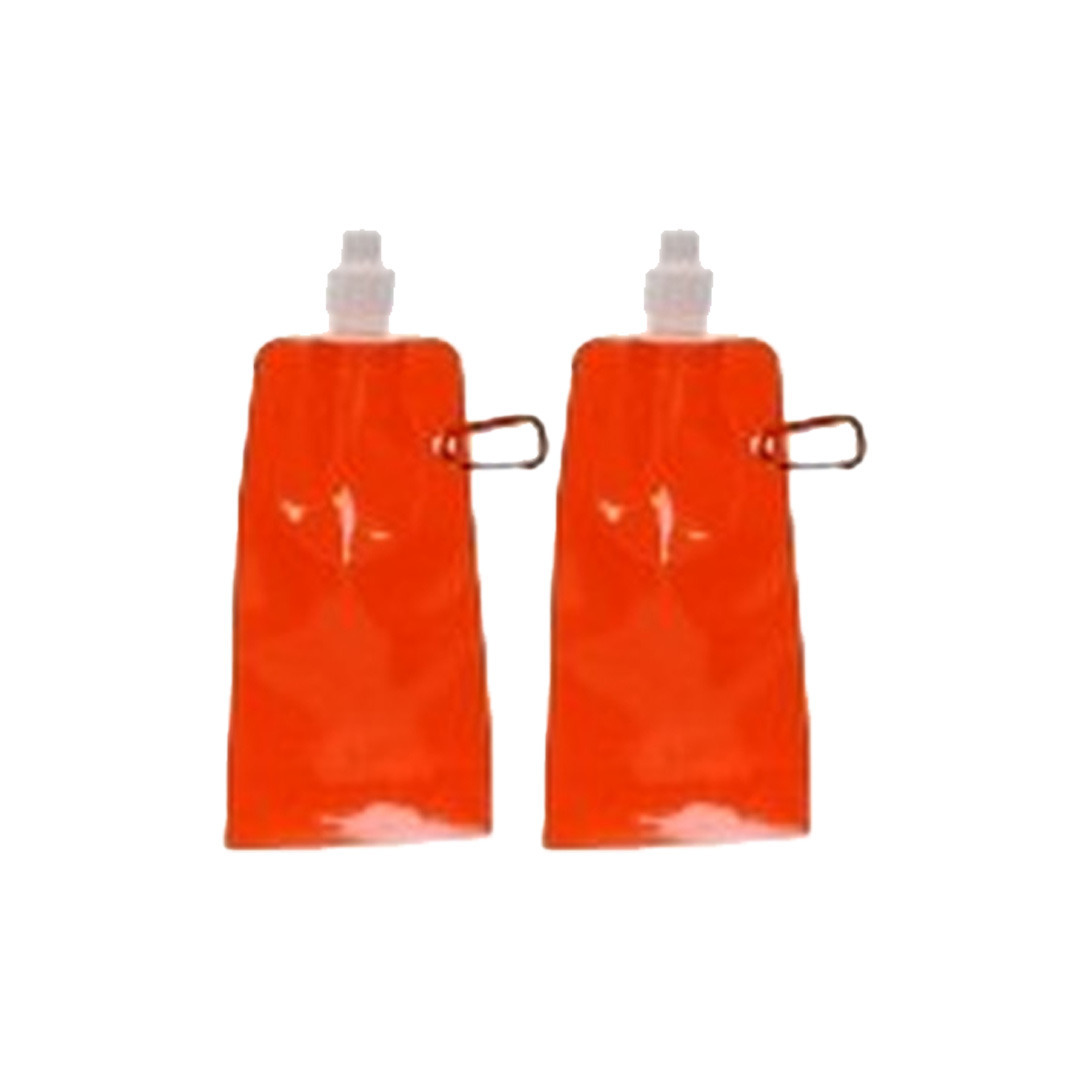 Drinkfles-bidon 2x oranje navulbaar opvouwbaar met haak 400 ml festival-outdoor