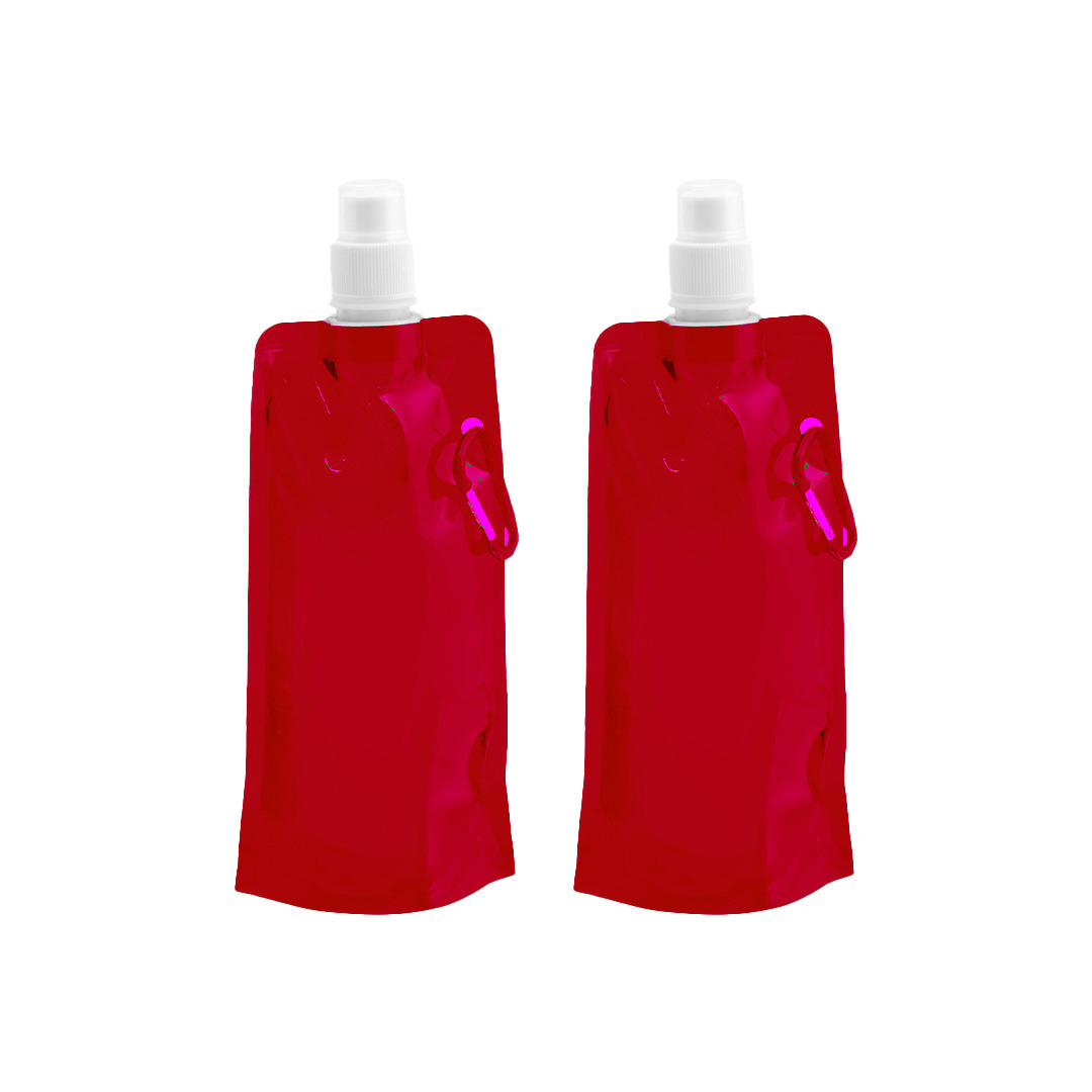 Drinkfles-bidon 2x rood navulbaar opvouwbaar met haak 400 ml festival-outdoor