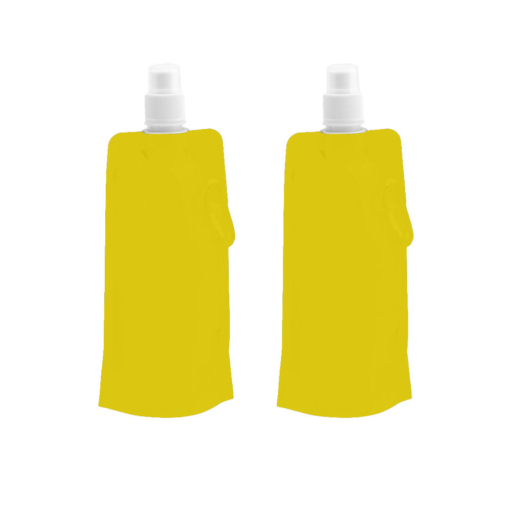 Drinkfles-bidon 4x geel navulbaar opvouwbaar met haak 400 ml festival-outdoor
