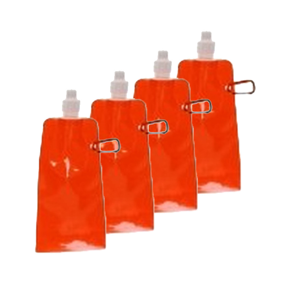 Drinkfles-bidon 4x oranje navulbaar opvouwbaar met haak 400 ml festival-outdoor